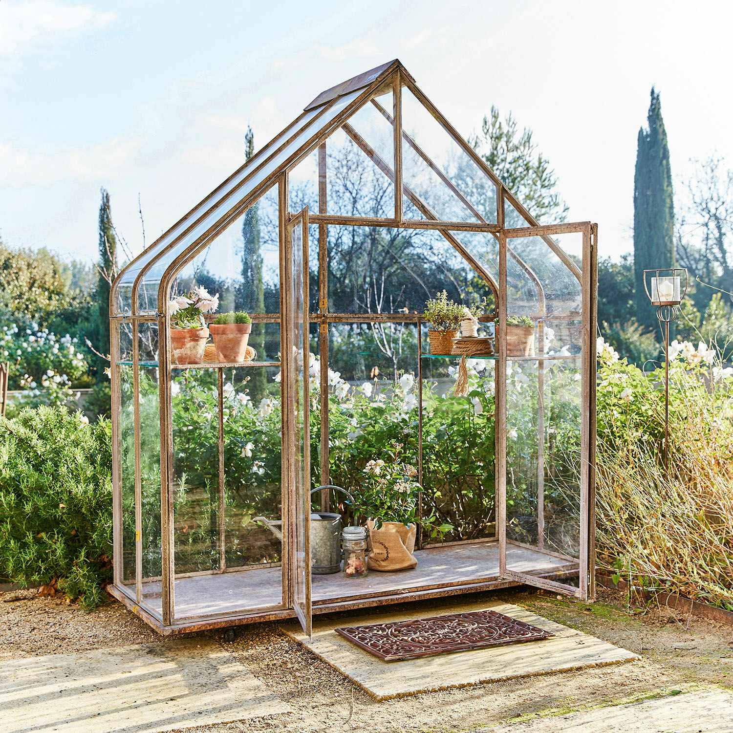 Serra Belfaux Serra da giardino con struttura metallica vintage e vetro, ideale per piante e erbe aromatiche
