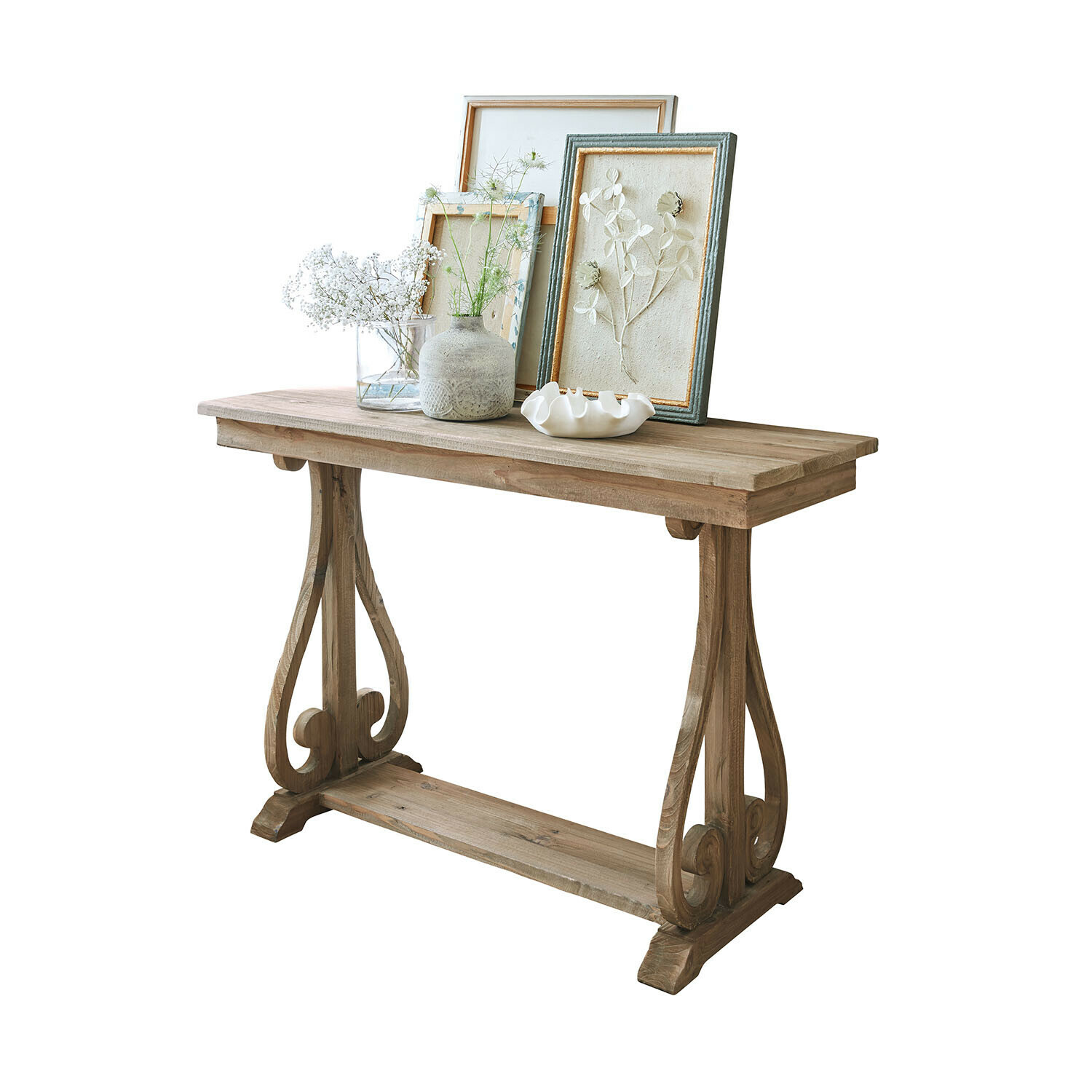 Consolle Chavignac Consolle in legno con gambe decorative e decorazioni floreali vintage sul piano