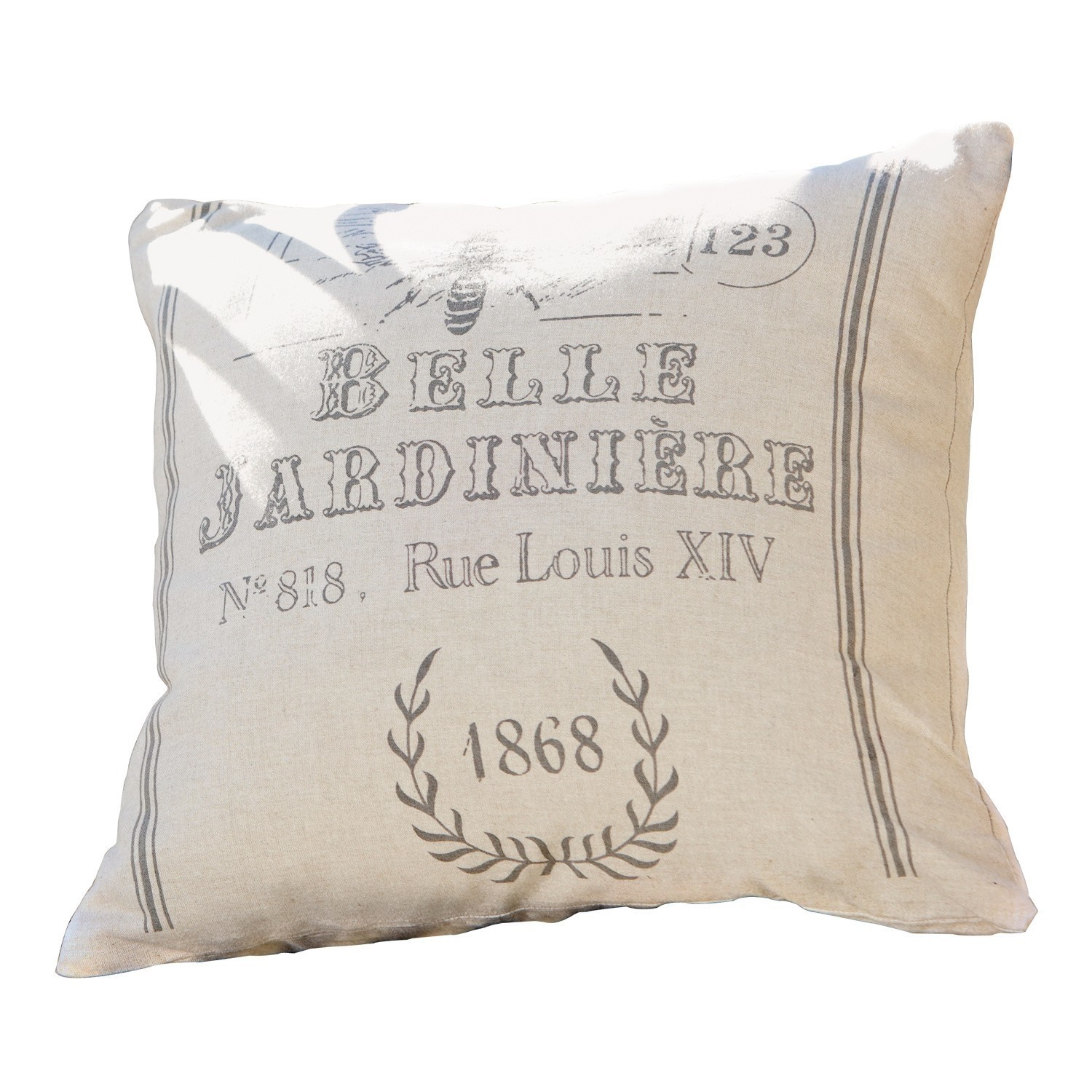 Copricuscino Abelle Cuscino beige in cotone-lino con stampa vintage Belle Jardinière, accessorio decorativo per la casa