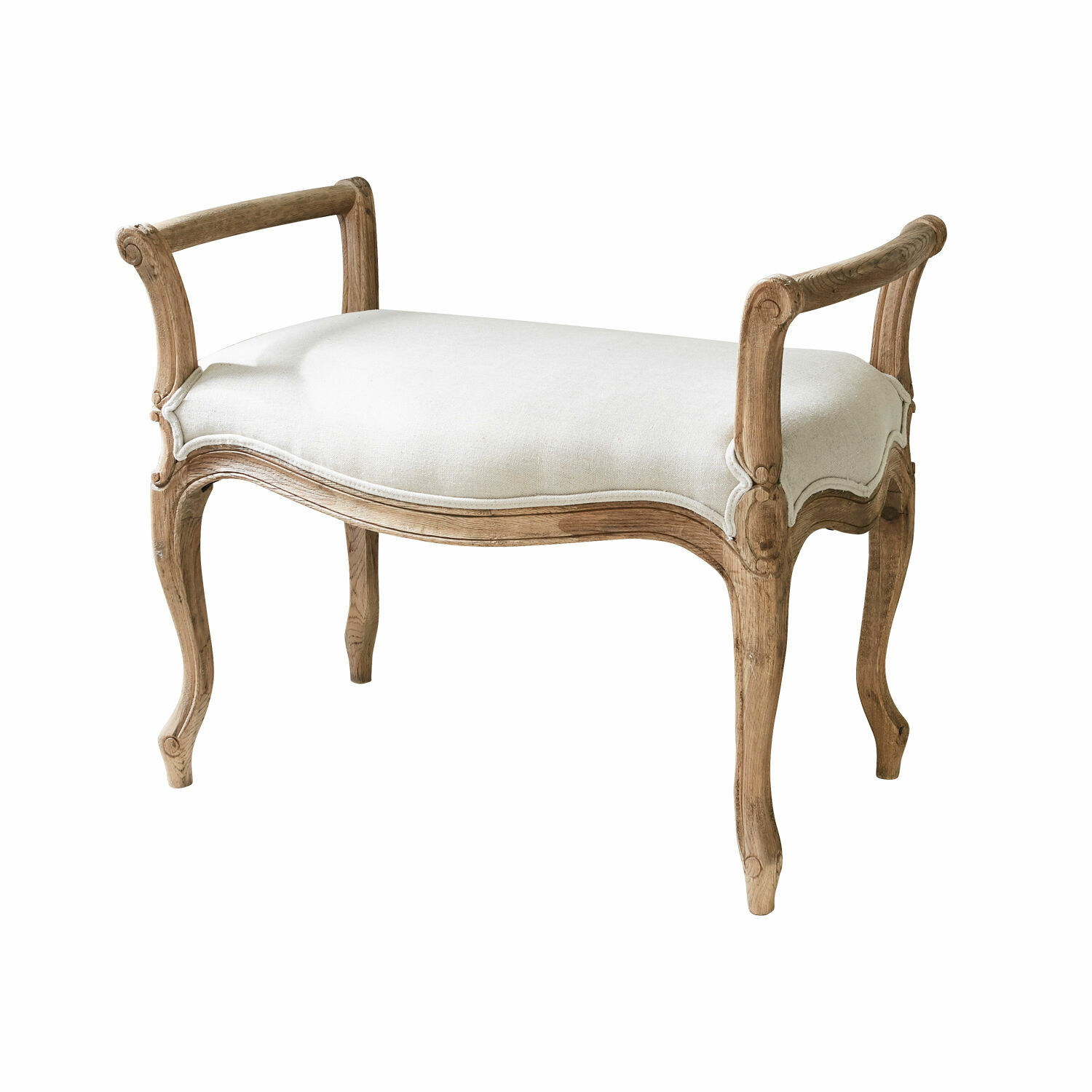 Panca Pierremont Panca in legno chiaro con seduta imbottita beige e braccioli per soggiorno elegante