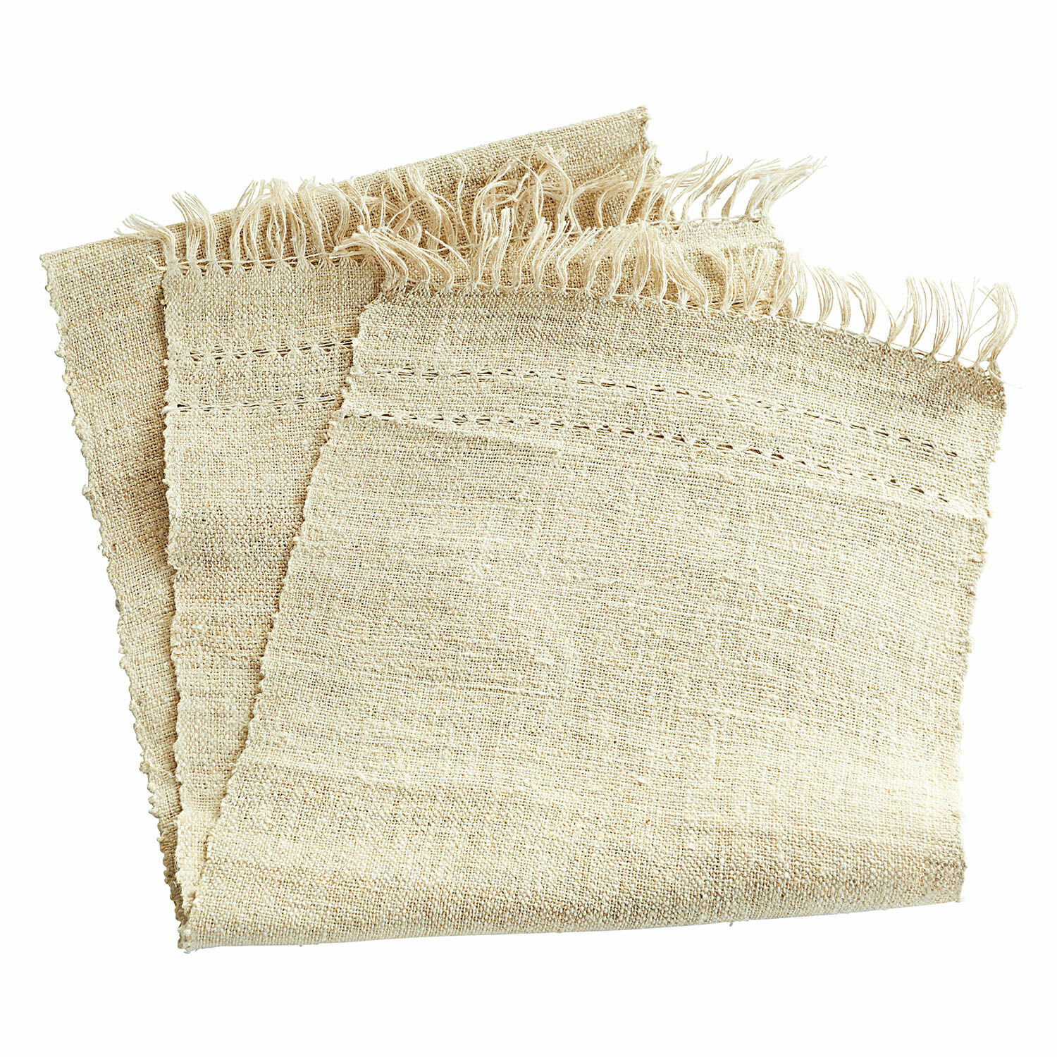 Runner Palmerston Tovaglioli in lino beige con frange, materiale naturale per decorazione tavola