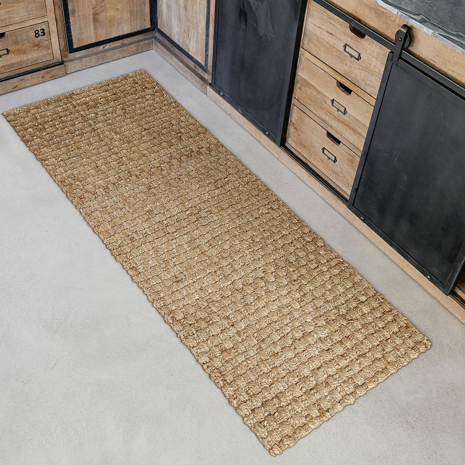Passatoia Daoukro Tappeto lungo in juta intrecciata naturale beige per cucina, resistente e decorativo