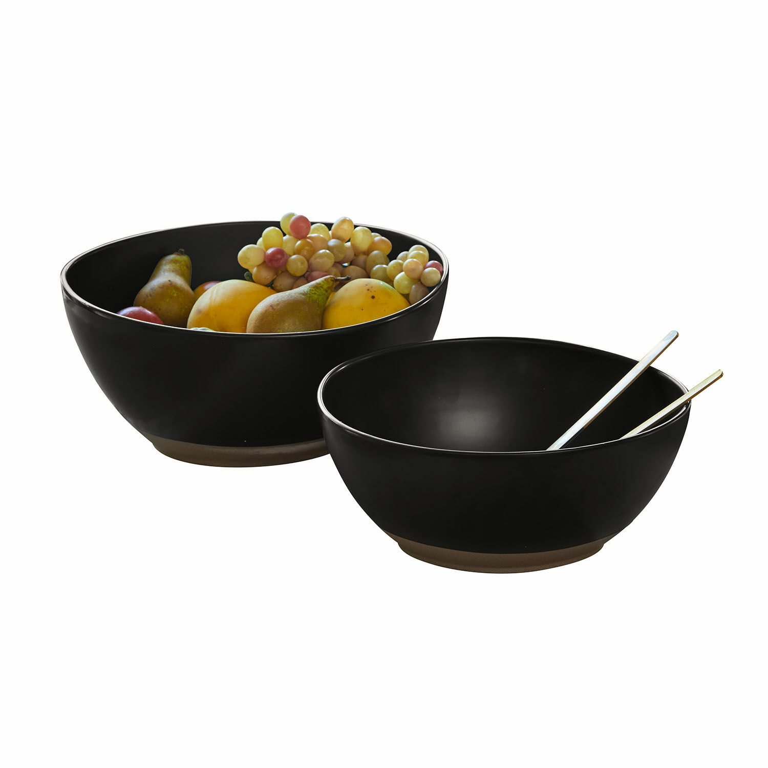 Coppia di insalatiere Biarré Set di due ciotole in ceramica nera con verdure verdi, perfette per insalate e cucina