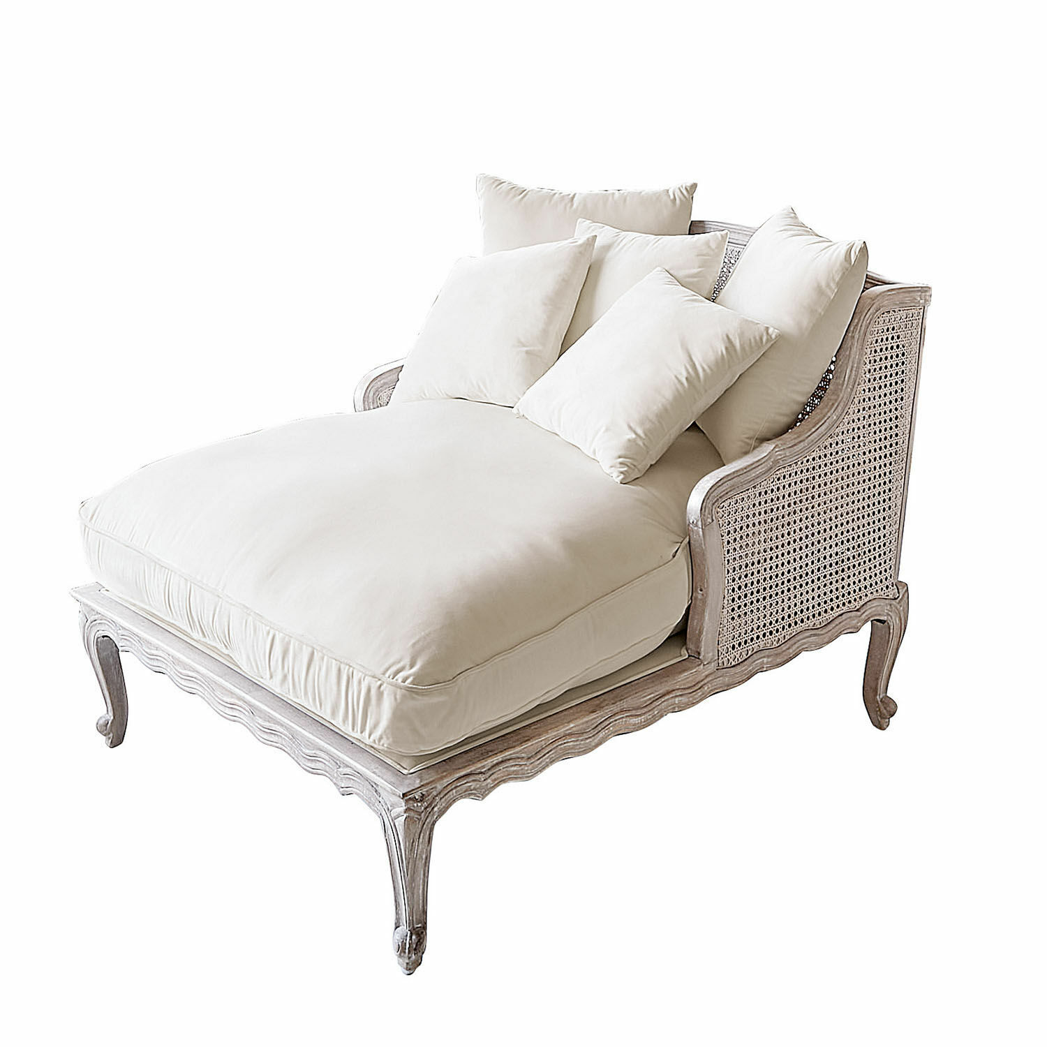 crema Chaiselongue crema in legno e tessuto con cuscini morbidi, elegante mobile da salotto