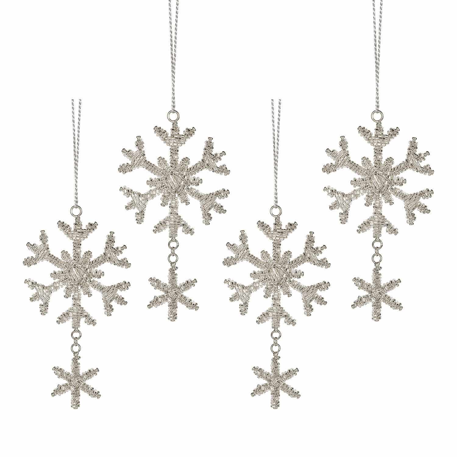 Set di 4 decorazioni natalizie Kiresta Set di decorazioni natalizie argento a forma di fiocchi di neve in perline da appendere