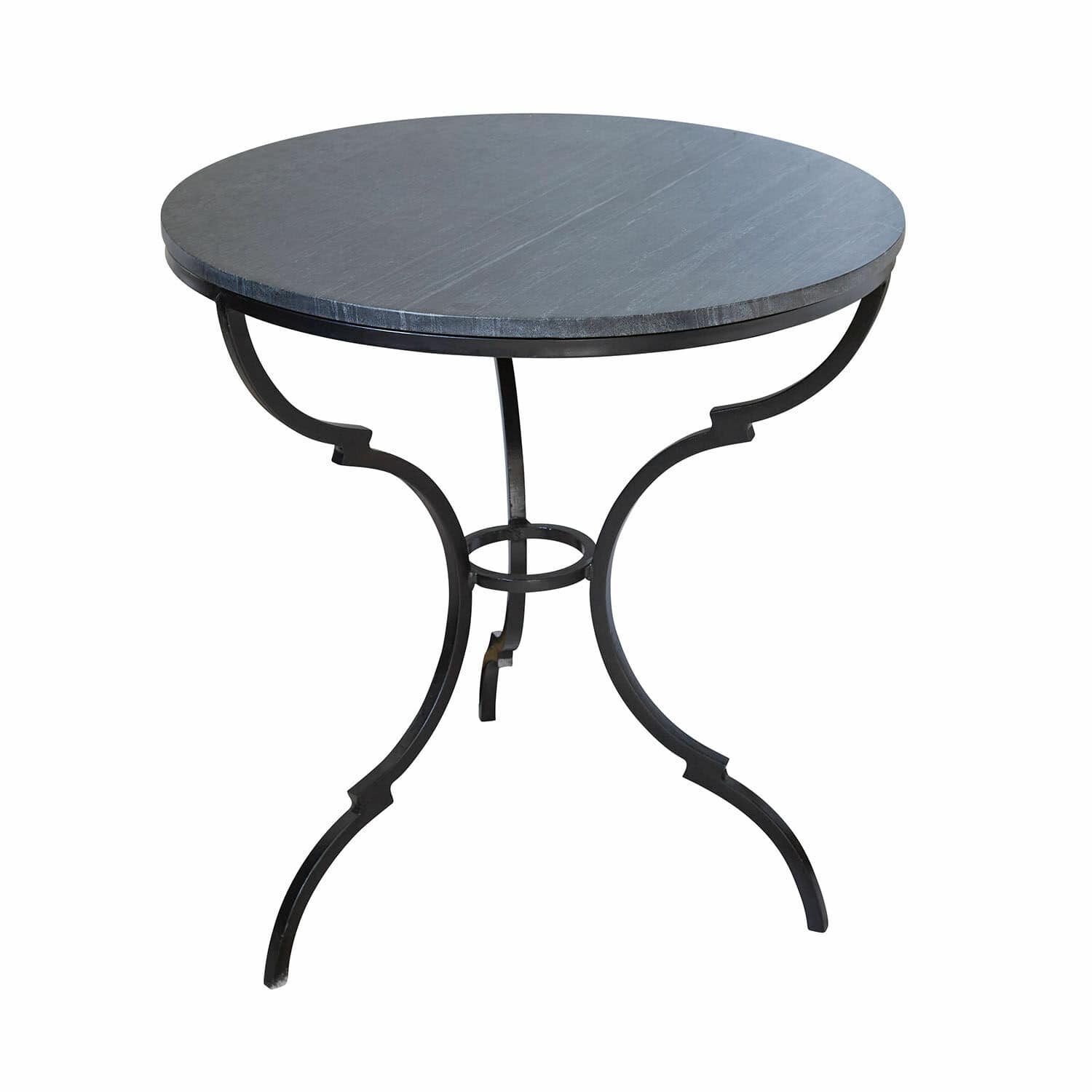 Tavolino di complemento Clairvelle Tavolo rotondo con piano in pietra grigia e struttura in metallo nero, mobile elegante per soggiorno