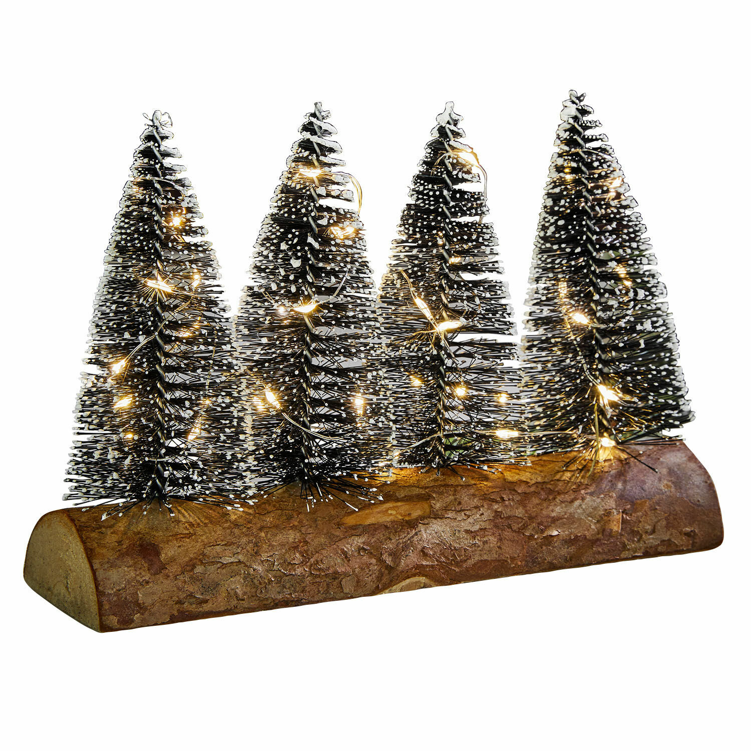 Alberelli decorativi a LED Grimstad Decorazione natalizia con quattro alberi neri su base in legno con luci LED calde