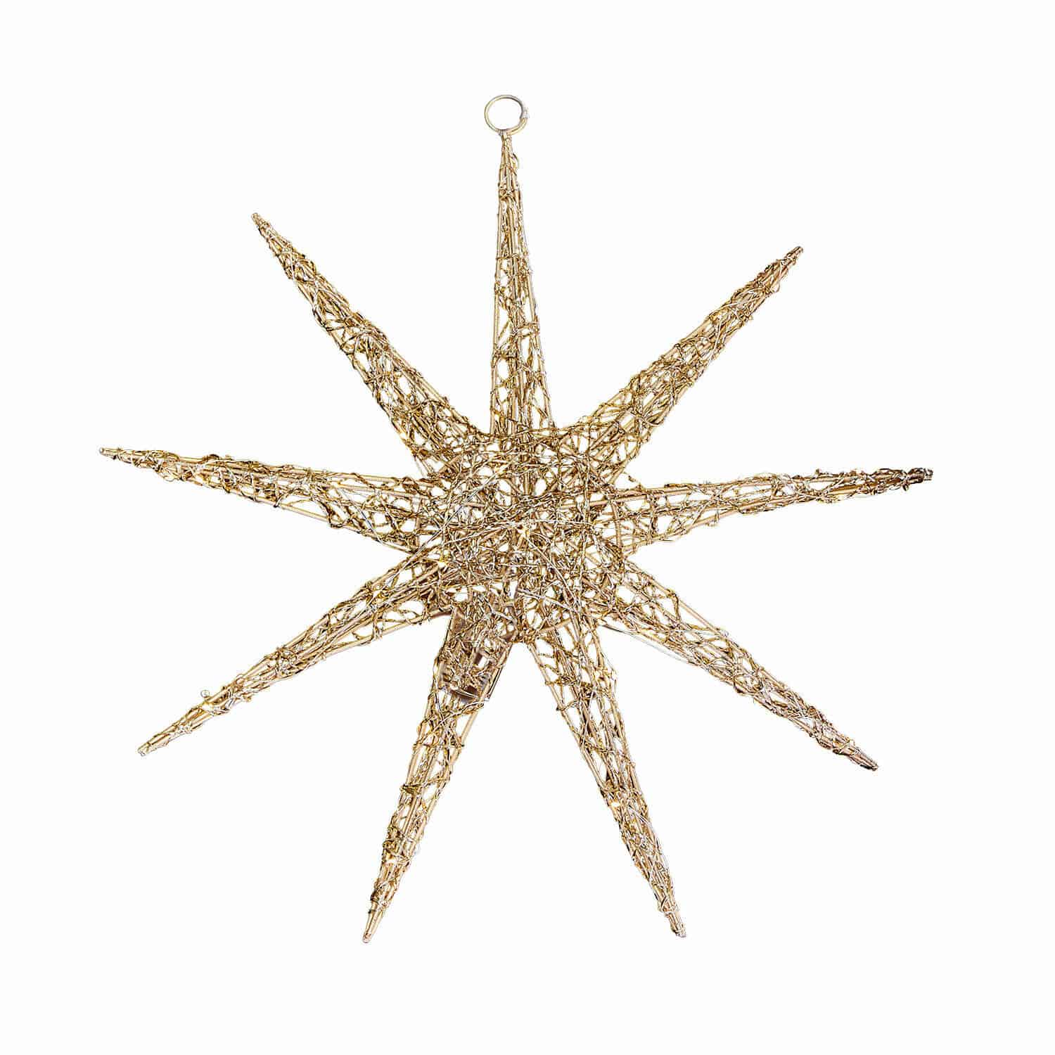 Stella a LED Olérico Stella decorativa dorata in filo metallico da appendere, ornamento natalizio per interni