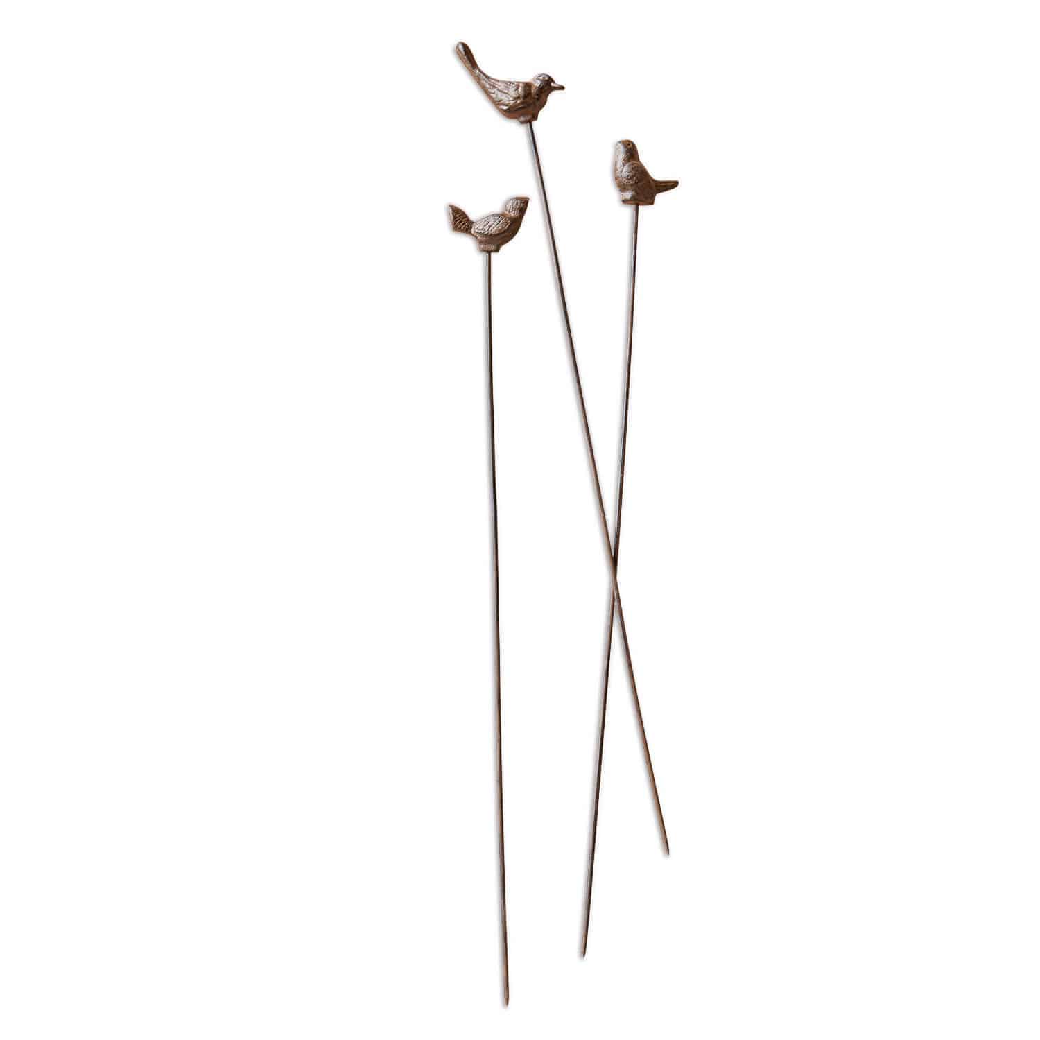 Set di 3 decorazioni da giardino con asta Laver Bastoncini decorativi in metallo con uccellini marroni per giardino o vasi