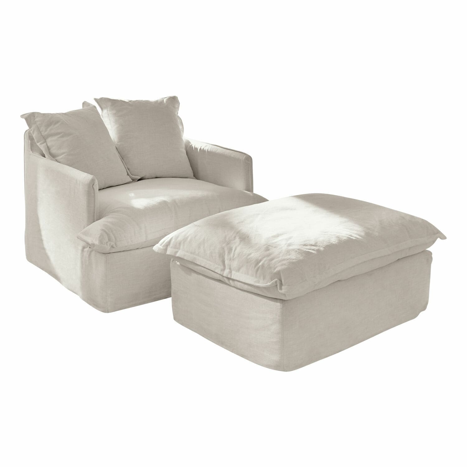 Poltrona con poggiapiedi Avignon Poltrona confortevole con poggiapiedi in lino beige chiaro, ideale per il relax in soggiorno