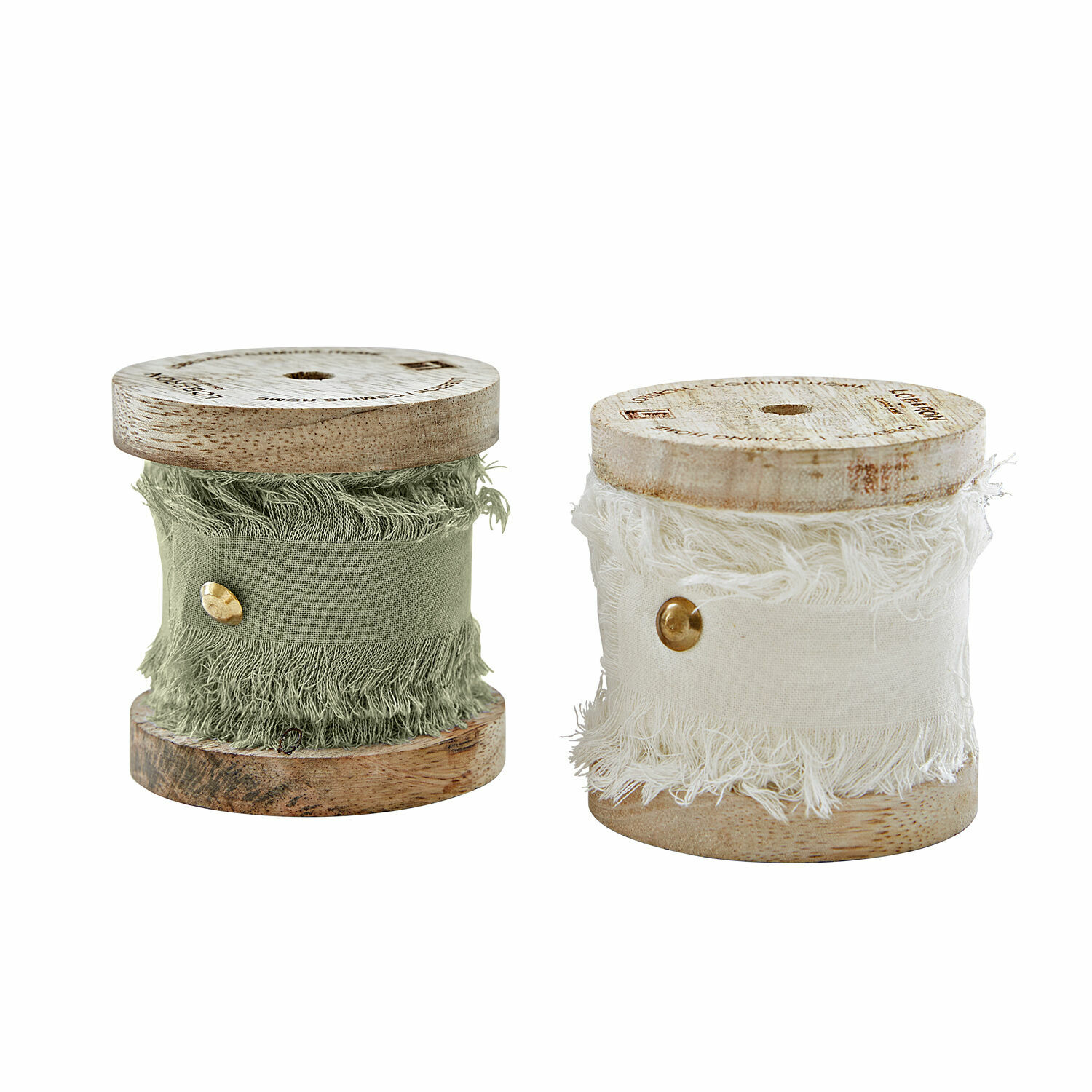 bianco/verde chiaro Set di due nastri in cotone Valethor bianco e verde chiaro su bobine di legno per decorazione
