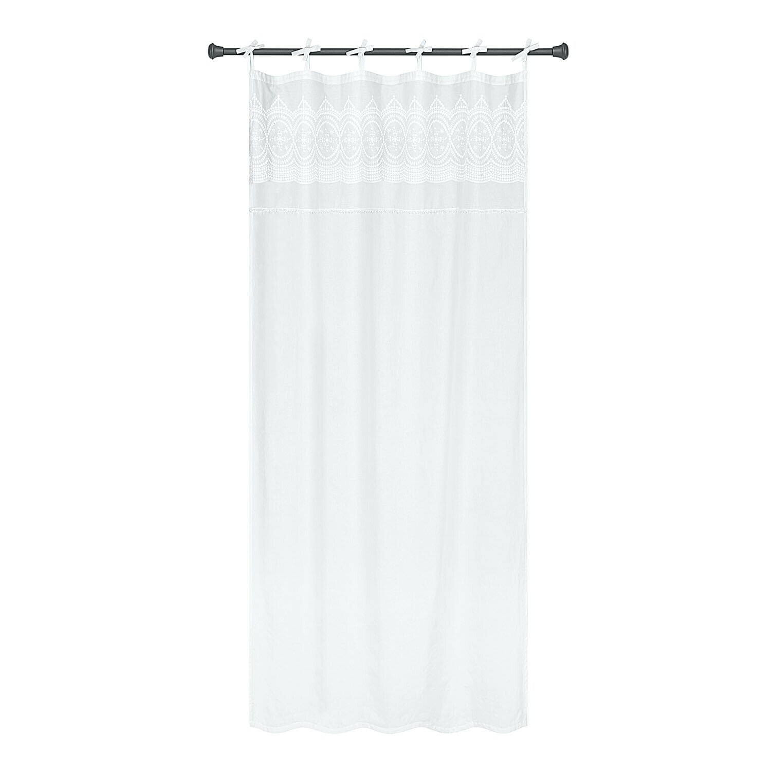 Tenda Olyane Tenda bianca in tessuto leggero con ricamo decorativo nella parte superiore, per finestre