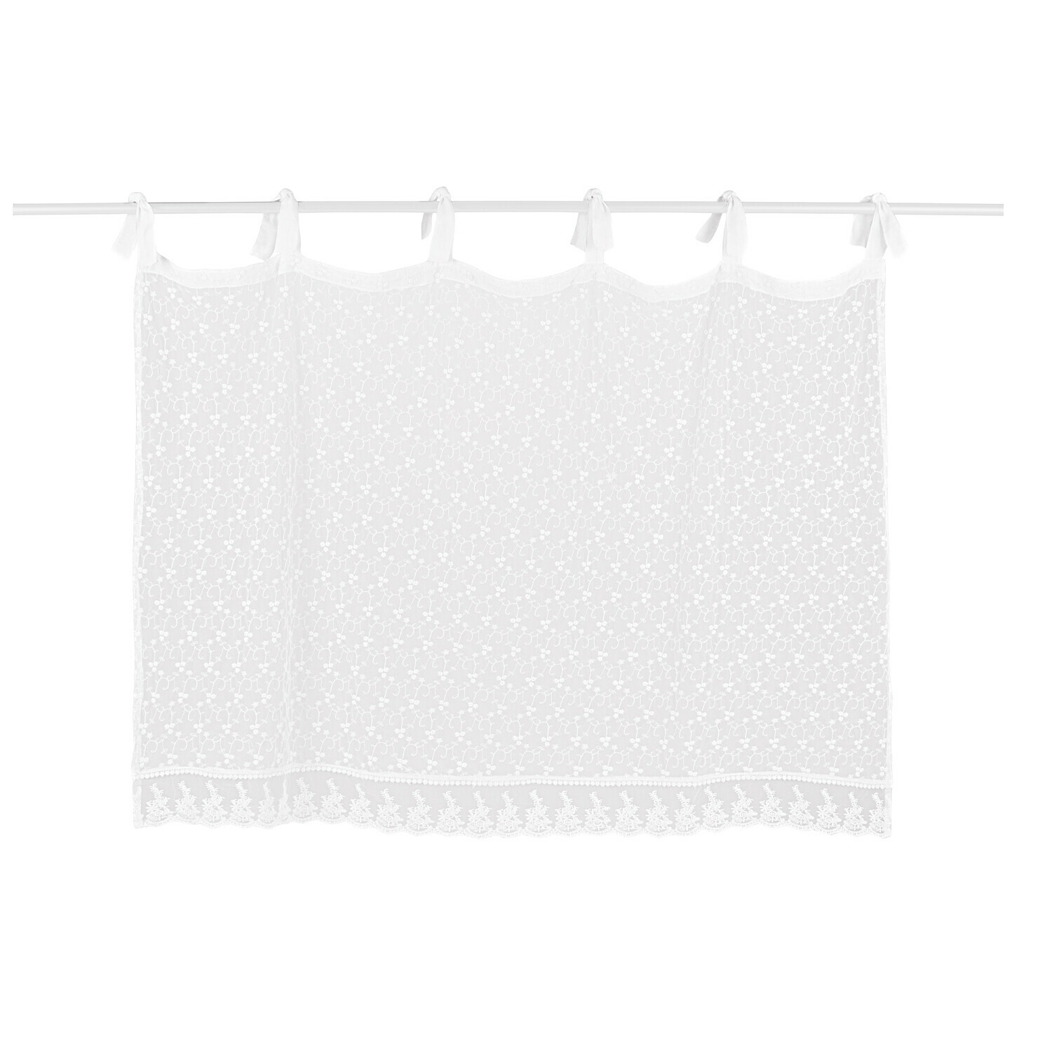 Tendina a vetro Auradé Tenda bianca trasparente con ricamo beige, tenda decorativa per finestra
