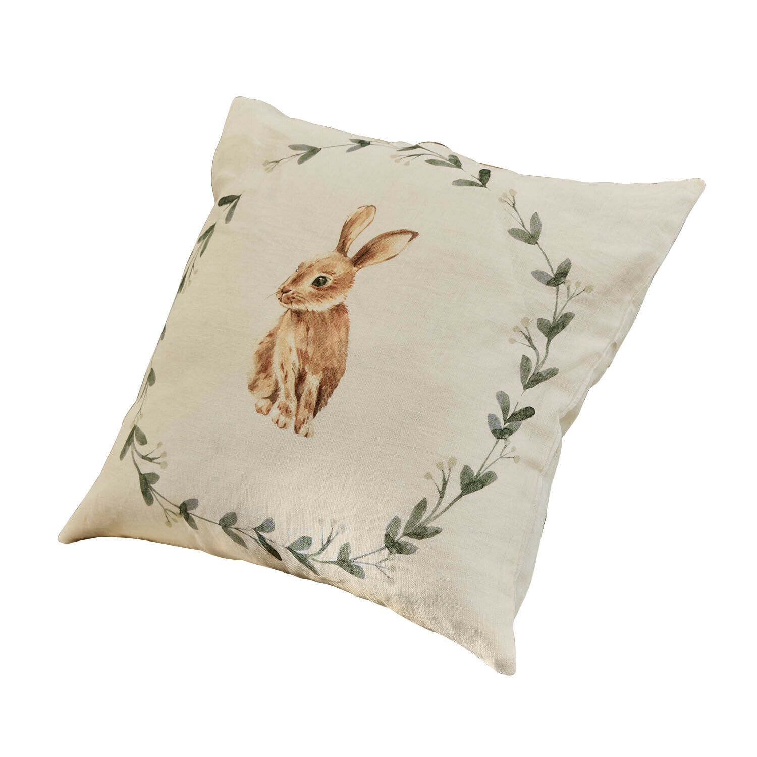 Copricuscino Fuzzletop Cuscino beige con stampa di coniglio marrone e foglie verdi, decorazione per la casa