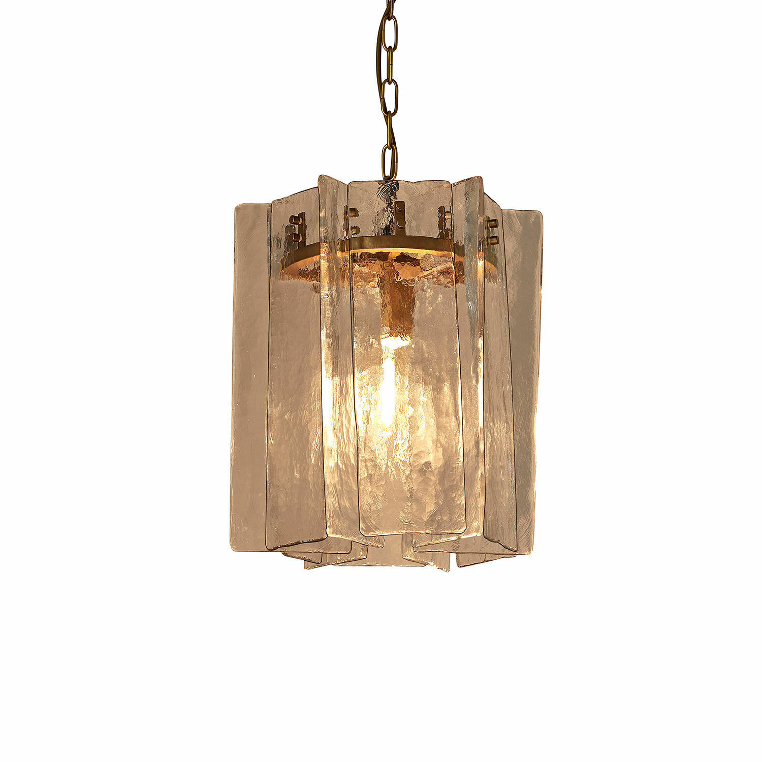 Lampadario Loravia Lampada a sospensione in vetro trasparente con catena in ottone, illuminazione moderna per interni