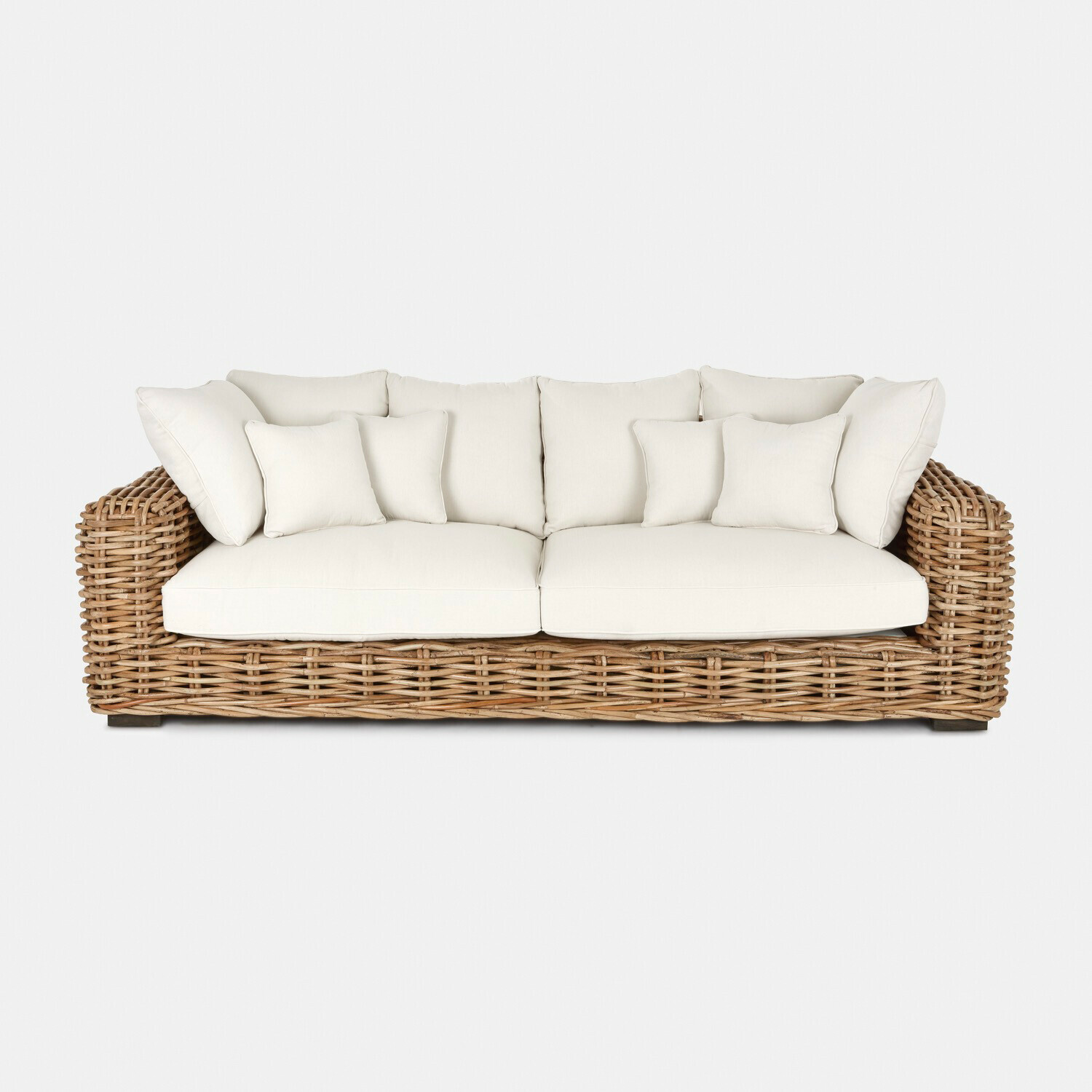 marrone/crema Divano Rimini in rattan naturale con cuscini crema, arredo confortevole per soggiorno