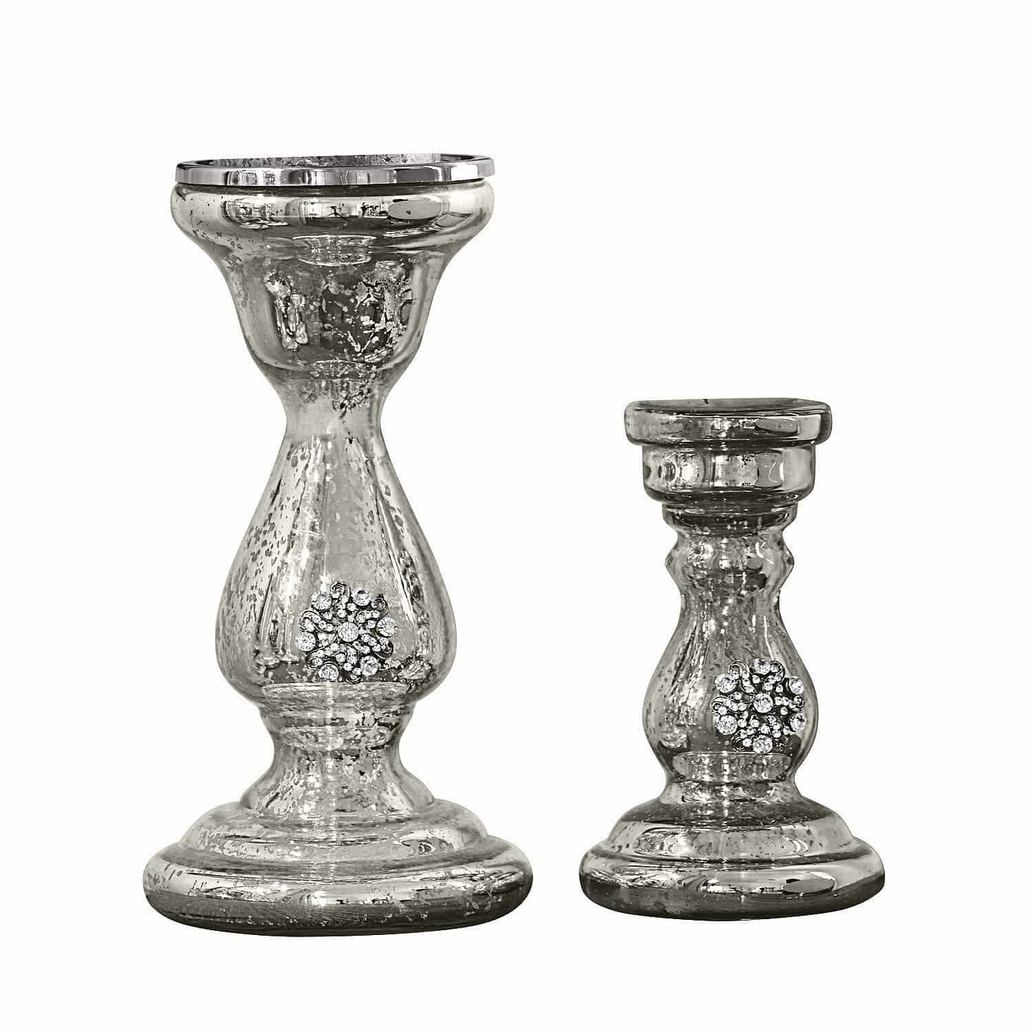 Coppia di portacandele Lysiane Set di due portacandele in vetro argentato con cristalli decorativi per decorazione d'interni
