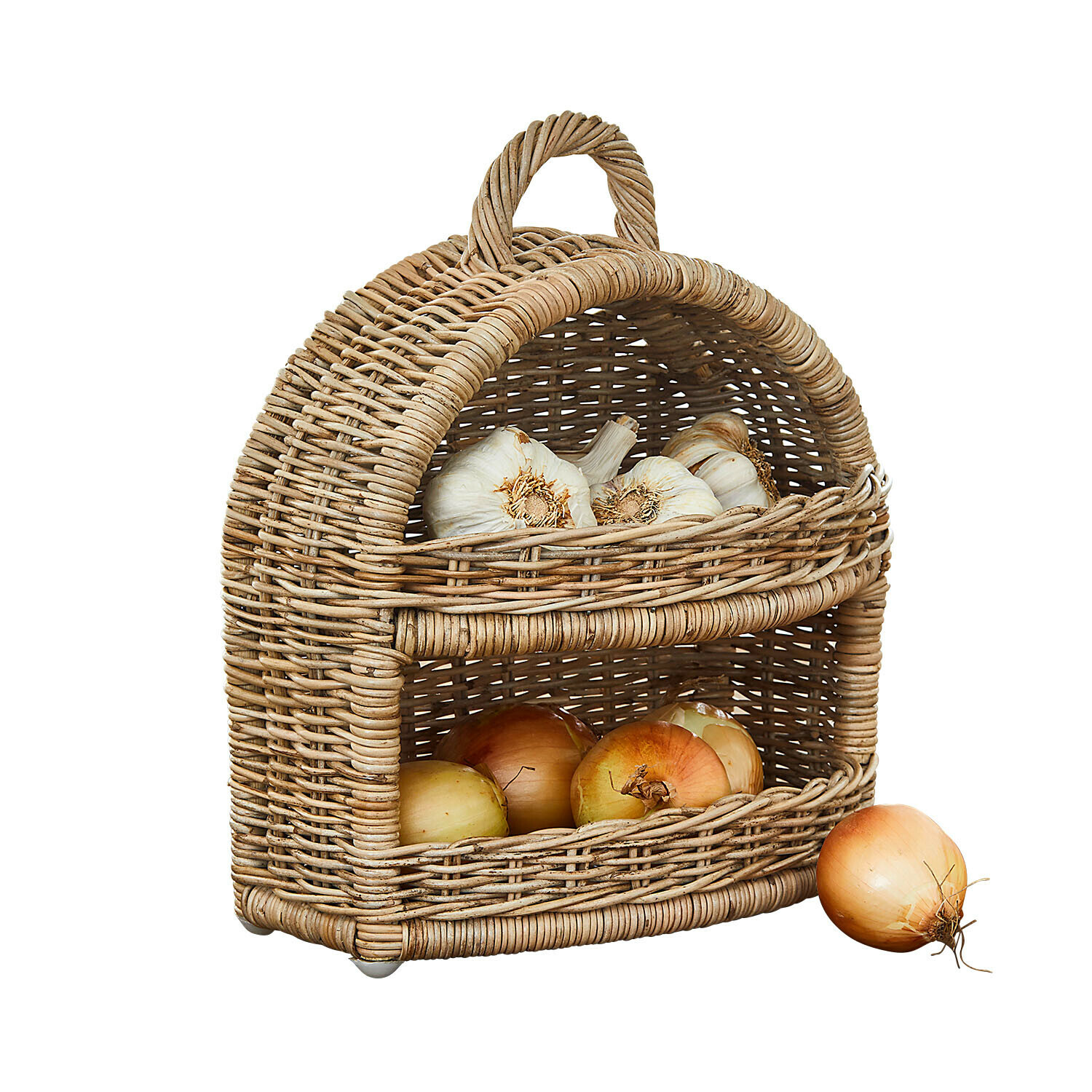 Cestino in rattan Coudrisse Cesto in rattan naturale a due livelli con cipolle e aglio per conservare verdure