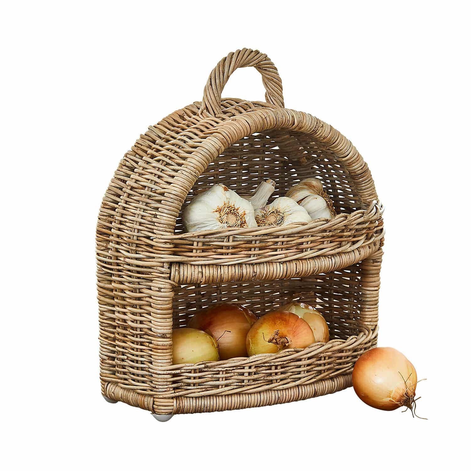 Cestino in rattan Coudrisse Cesto in rattan naturale a due livelli con cipolle e aglio per conservare verdure