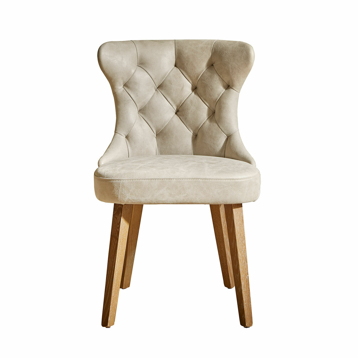 Sedia Cléroux Sedia beige imbottita con schienale capitonné e gambe in legno per soggiorno