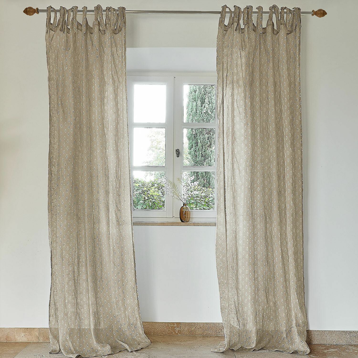 Tenda Xantelle Tende beige con motivo bianco in materiale naturale, decorazione elegante per finestra soggiorno