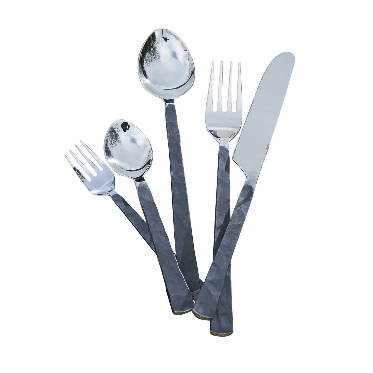 Set di posate Millante in acciaio inox con manici neri opachi e teste argento, design moderno