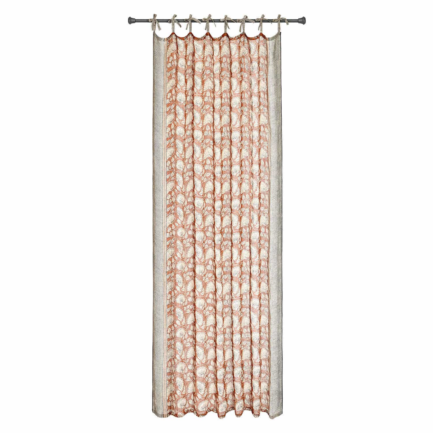 Tenda Lemisto Tenda decorativa in cotone beige e ruggine con motivo floreale e lacci per appendere
