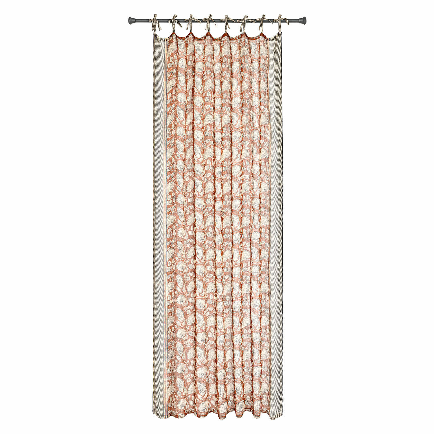 Tenda Lemisto Tenda decorativa in cotone beige e ruggine con motivo floreale e lacci per appendere