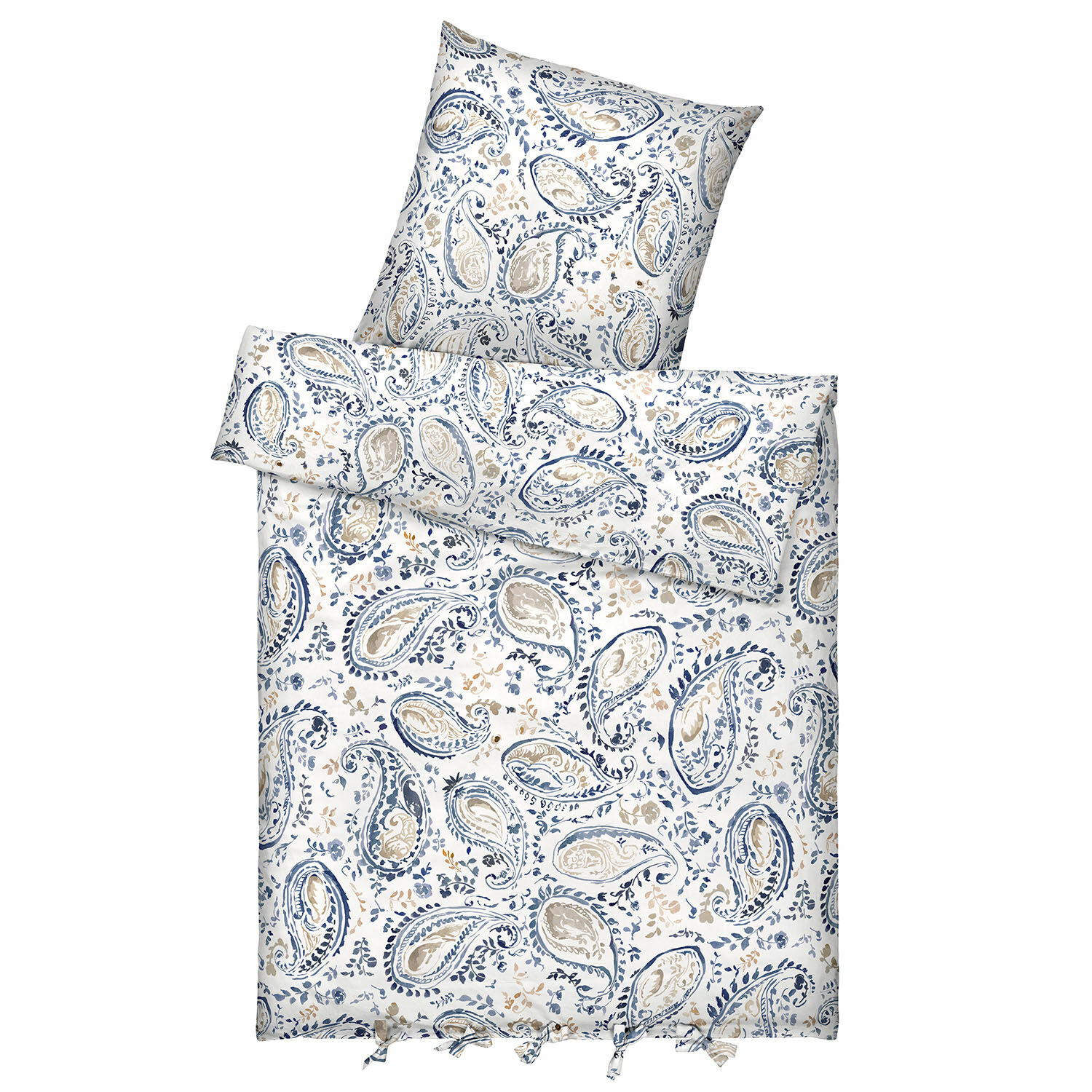 Biancheria da letto Le Perron Biancheria da letto in cotone con motivo paisley blu e beige su sfondo bianco, morbida e decorativa