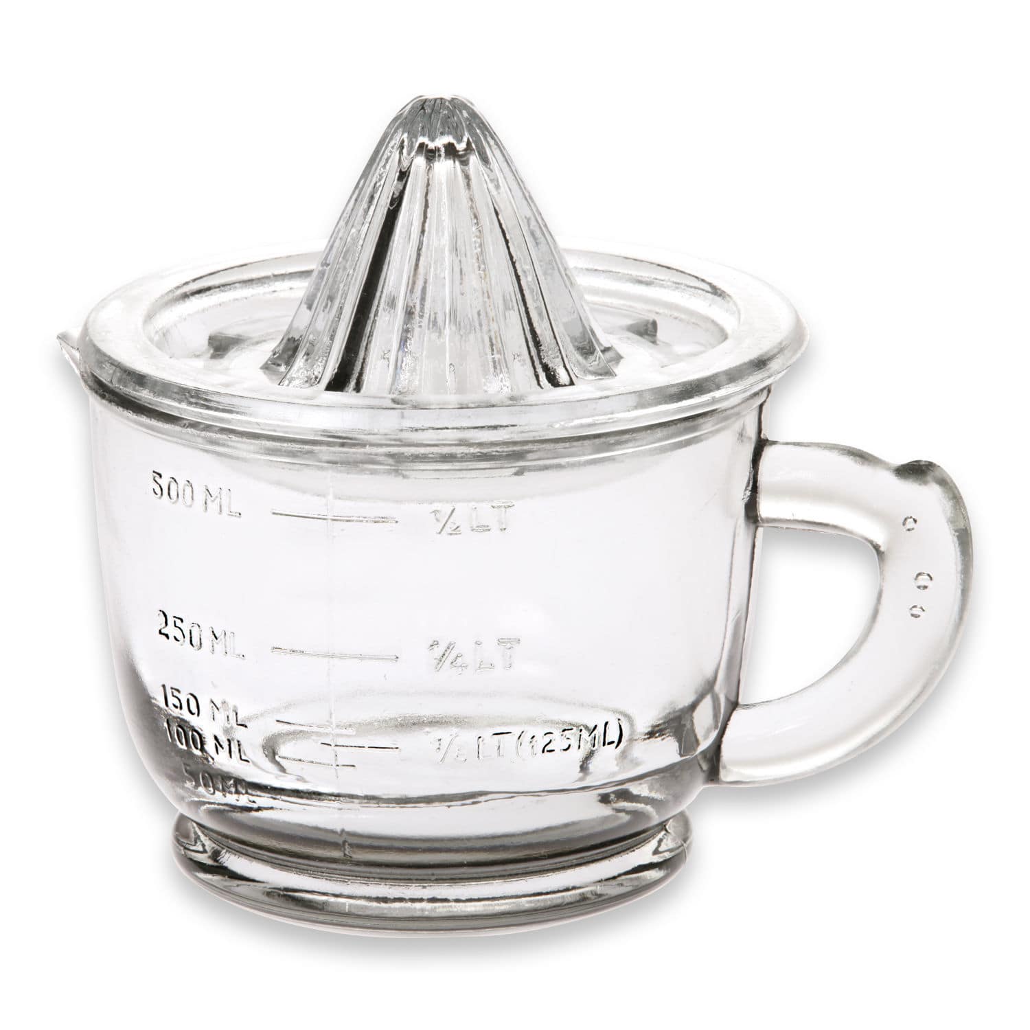 Spremilimoni Cindy Spremiagrumi in vetro trasparente con misurino fino a 500 ml, utensile da cucina pratico