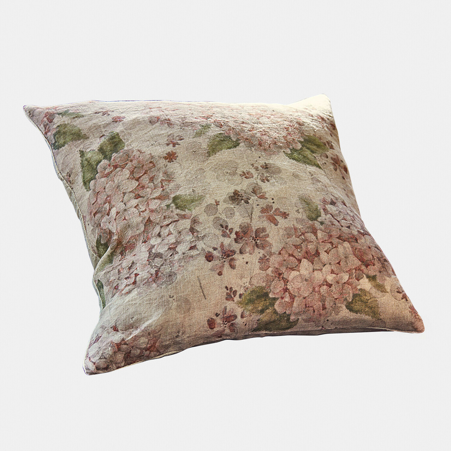 Copricuscino Amélorie Cuscino decorativo in lino con motivo floreale rosa e verde, morbido e elegante