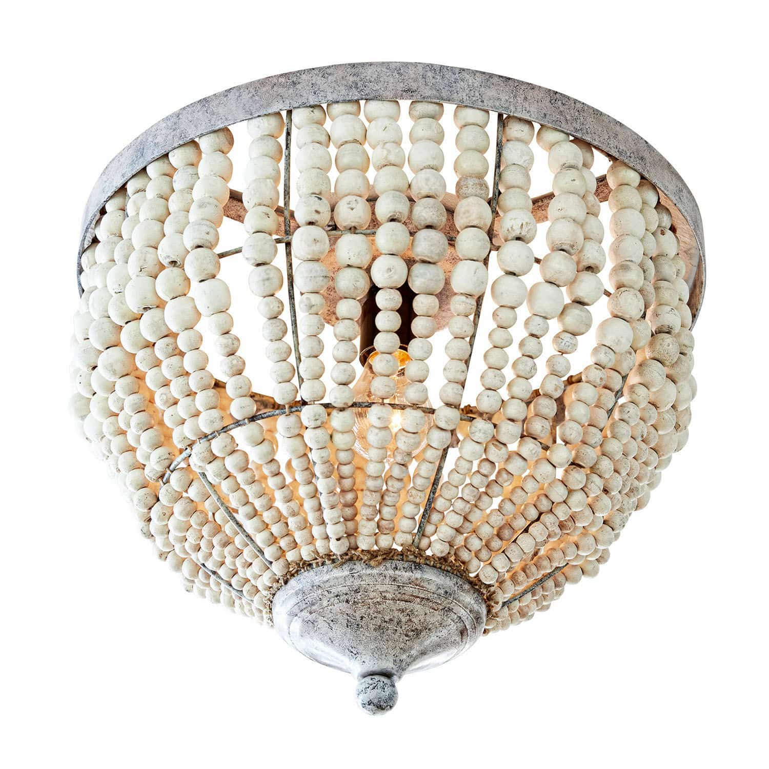 Plafoniera Antereen Lampada da soffitto con perline di legno bianche e struttura metallica in stile vintage rustico