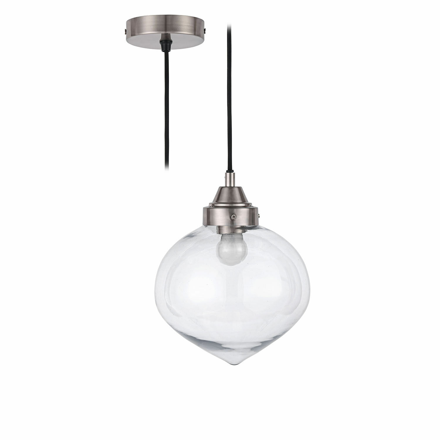 Lampada a sospensione Lunariello Lampada a sospensione in vetro con supporto metallico nichelato e cavo nero per illuminazione interna
