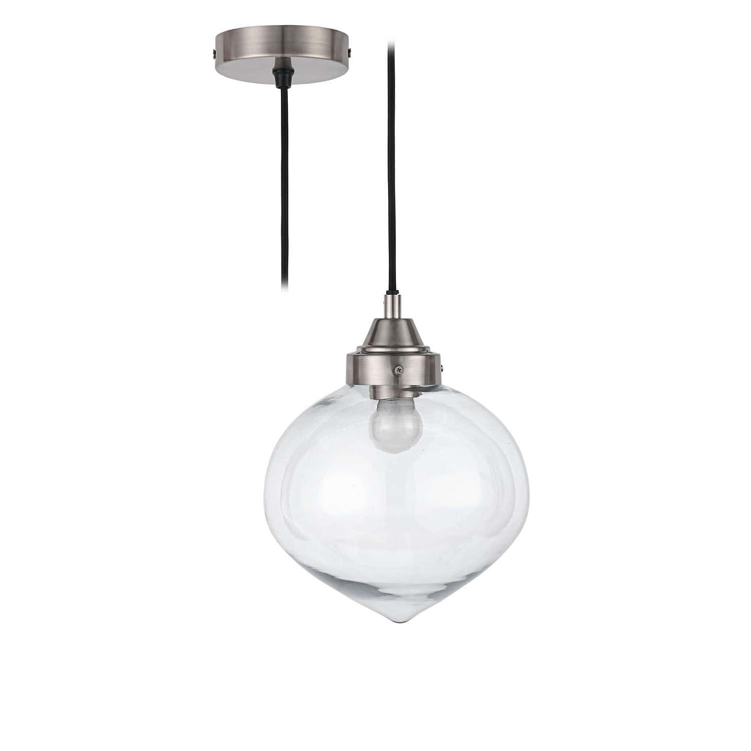 Lampada a sospensione Lunariello Lampada a sospensione in vetro con supporto metallico nichelato e cavo nero per illuminazione interna
