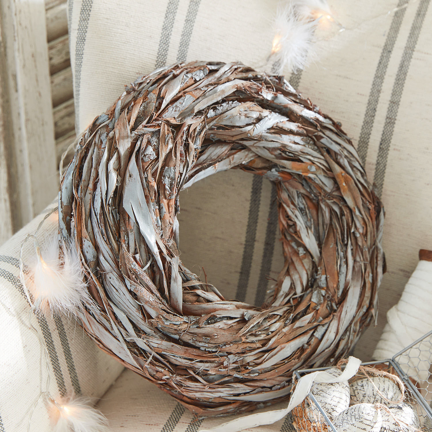Ghirlanda Stean Corona decorativa in legno naturale marrone e grigio per decorazioni d'interni e stagionali