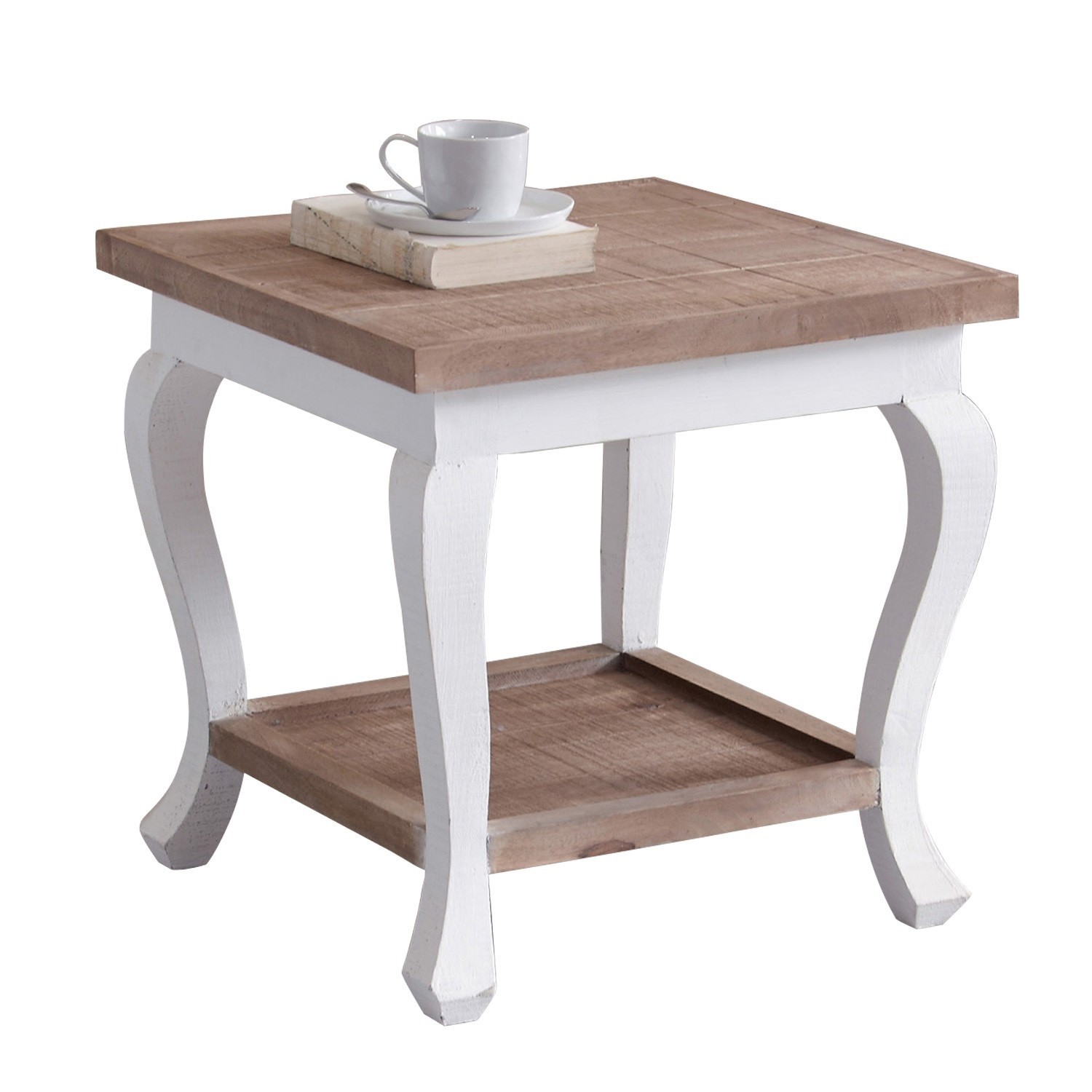 Tavolino da salotto Riverside Tavolino quadrato in legno naturale e bianco con ripiano inferiore per riporre oggetti