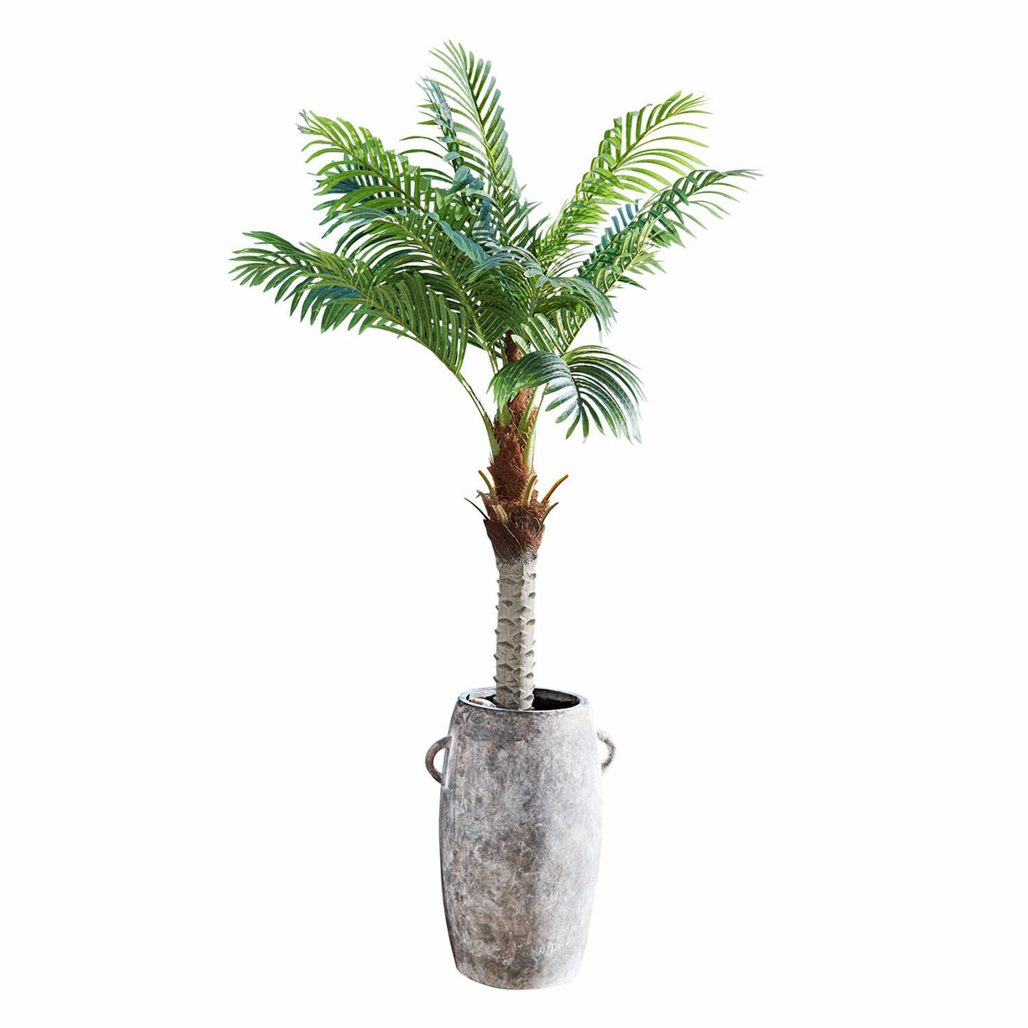 Pianta in vaso decorativa Zephyriel Palma artificiale in vaso di ceramica grigia con manici, decorazione d'interni con foglie verdi