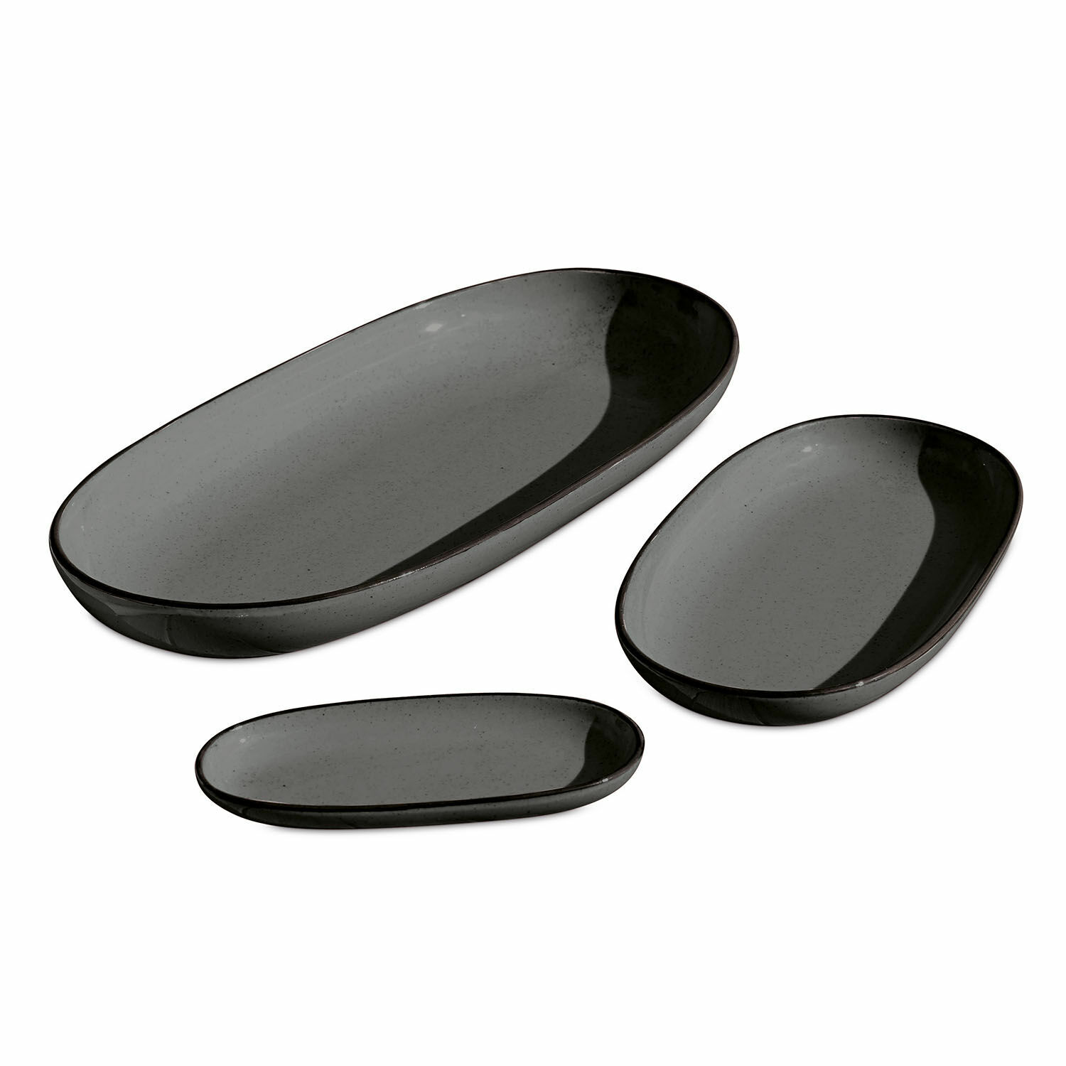 nero Set di 3 vassoi da portata Biarritz in ceramica nera dal design moderno