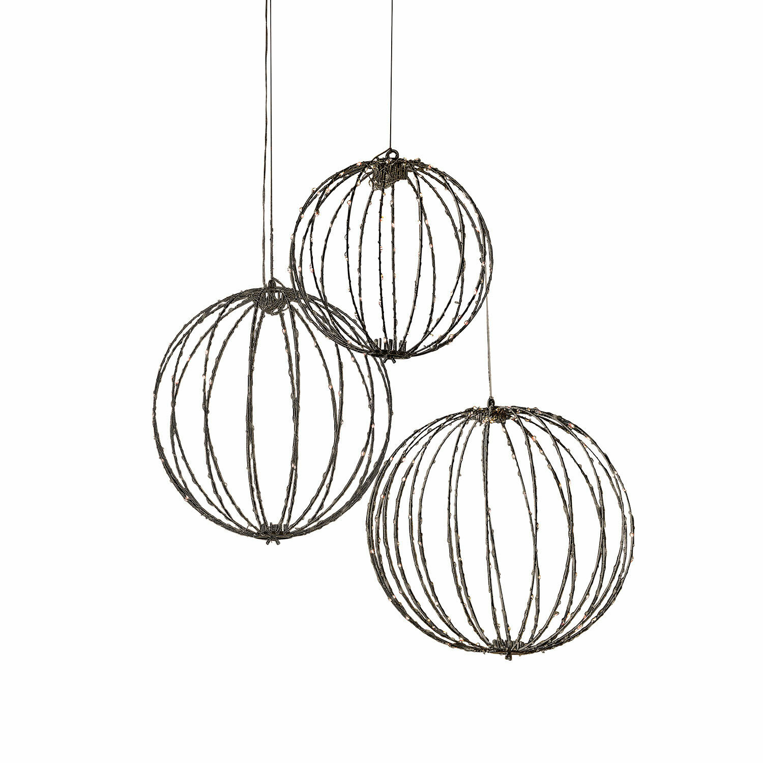 nero Set di 3 sfere LED nere con struttura metallica, decorazione luminosa per interni ed esterni