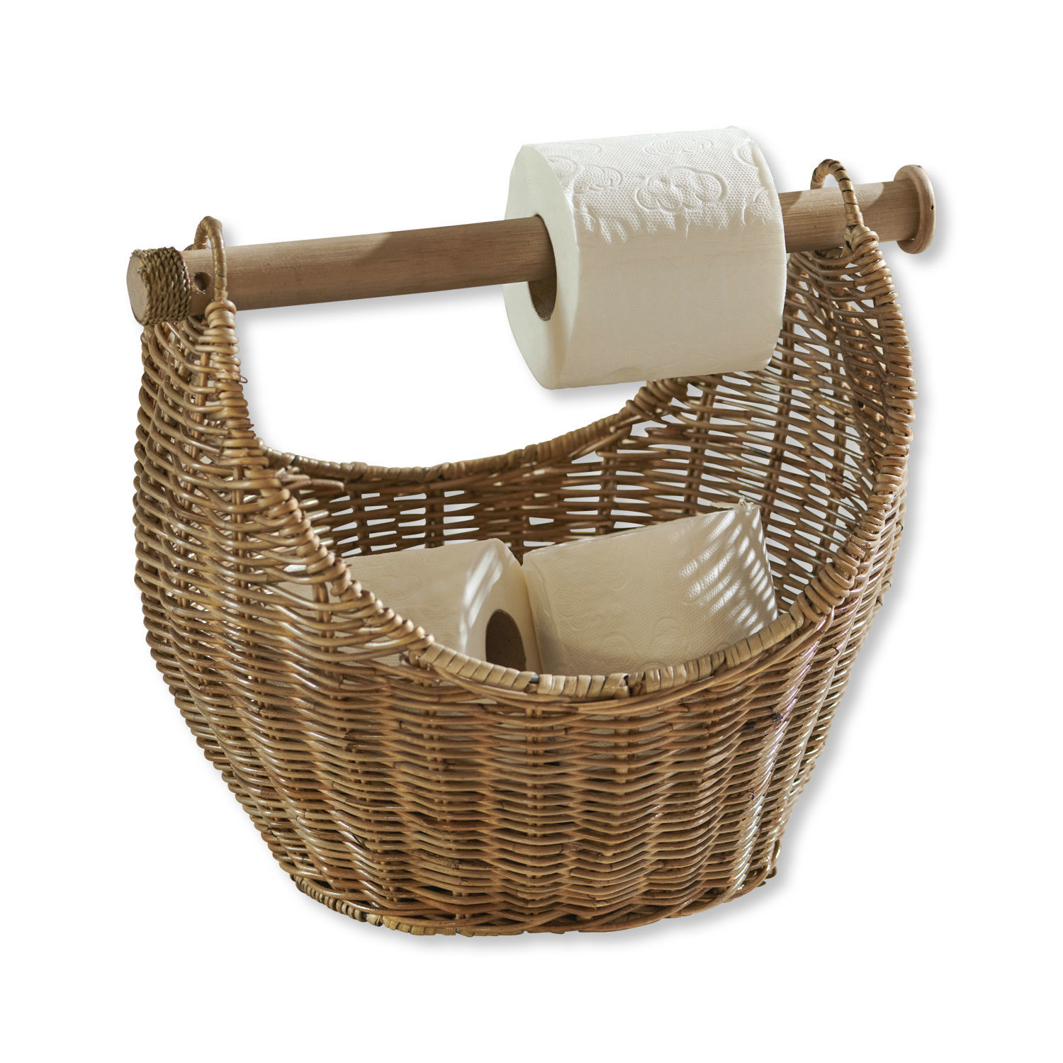 Portarotolo Liope Cesto in rattan naturale con supporto per carta igienica e rotoli extra