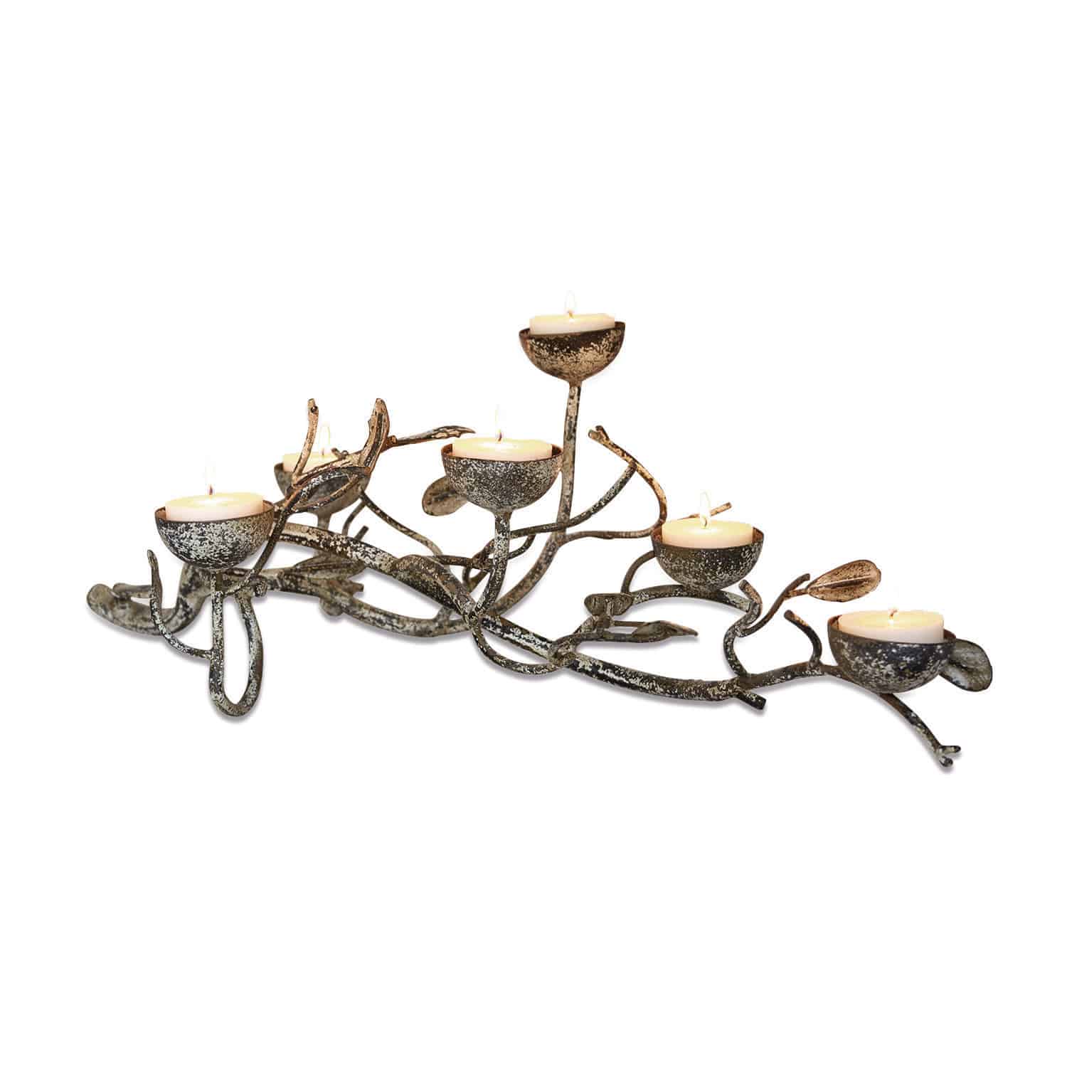 Portalumini Ambres Portacandele in metallo per 7 tealight a forma di rami colore bronzo invecchiato