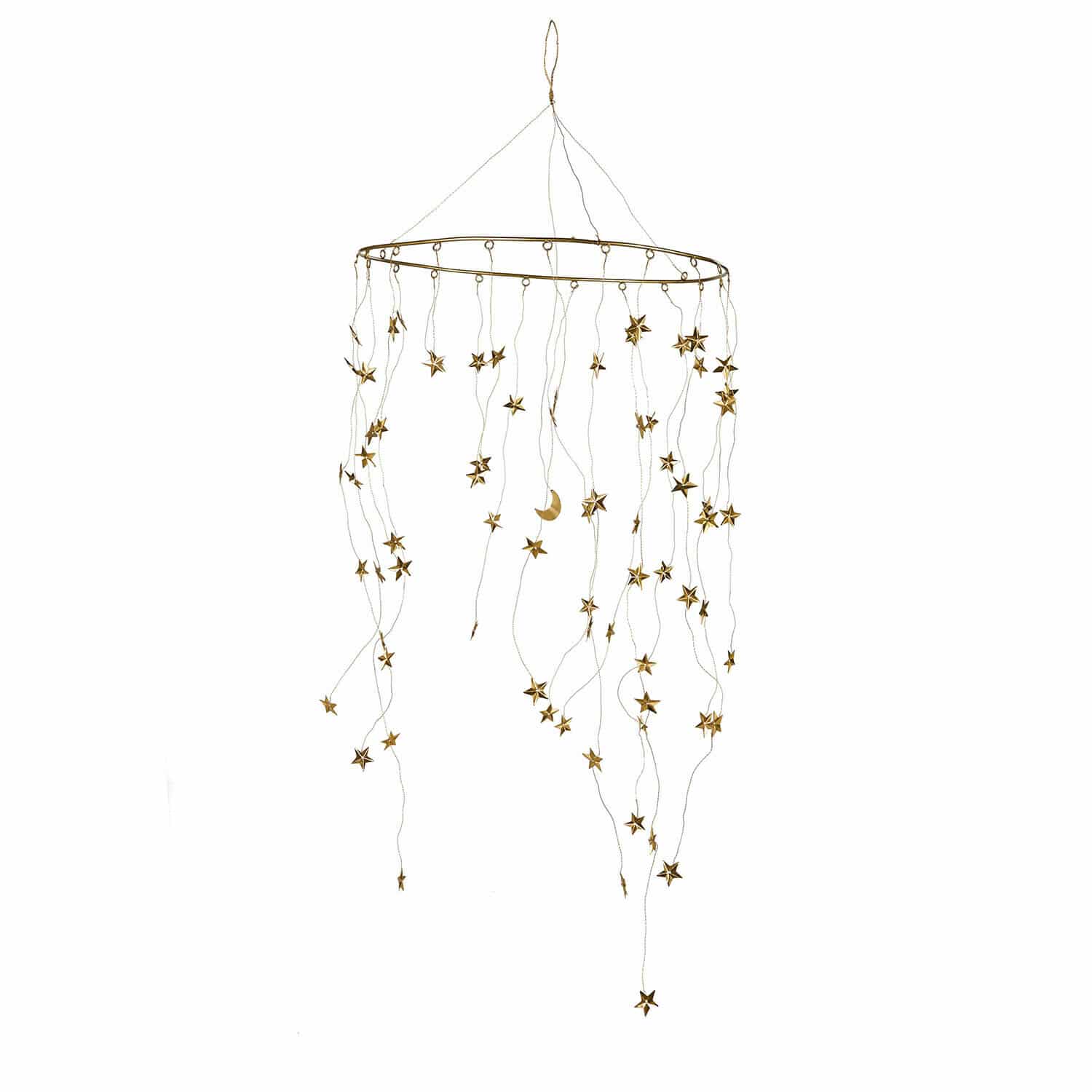Scacciapensieri Starwhisper Mobile decorativo sospeso in metallo dorato con stelle e luna, ornamento delicato per interni