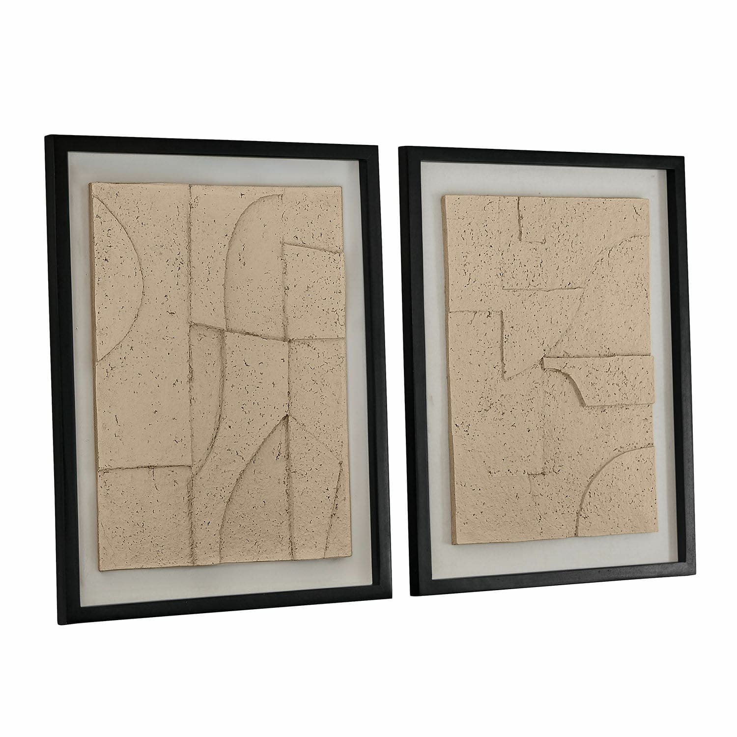 Coppia di quadri Lavinois Set di due decorazioni da parete in pietra beige con cornici nere, arte murale moderna