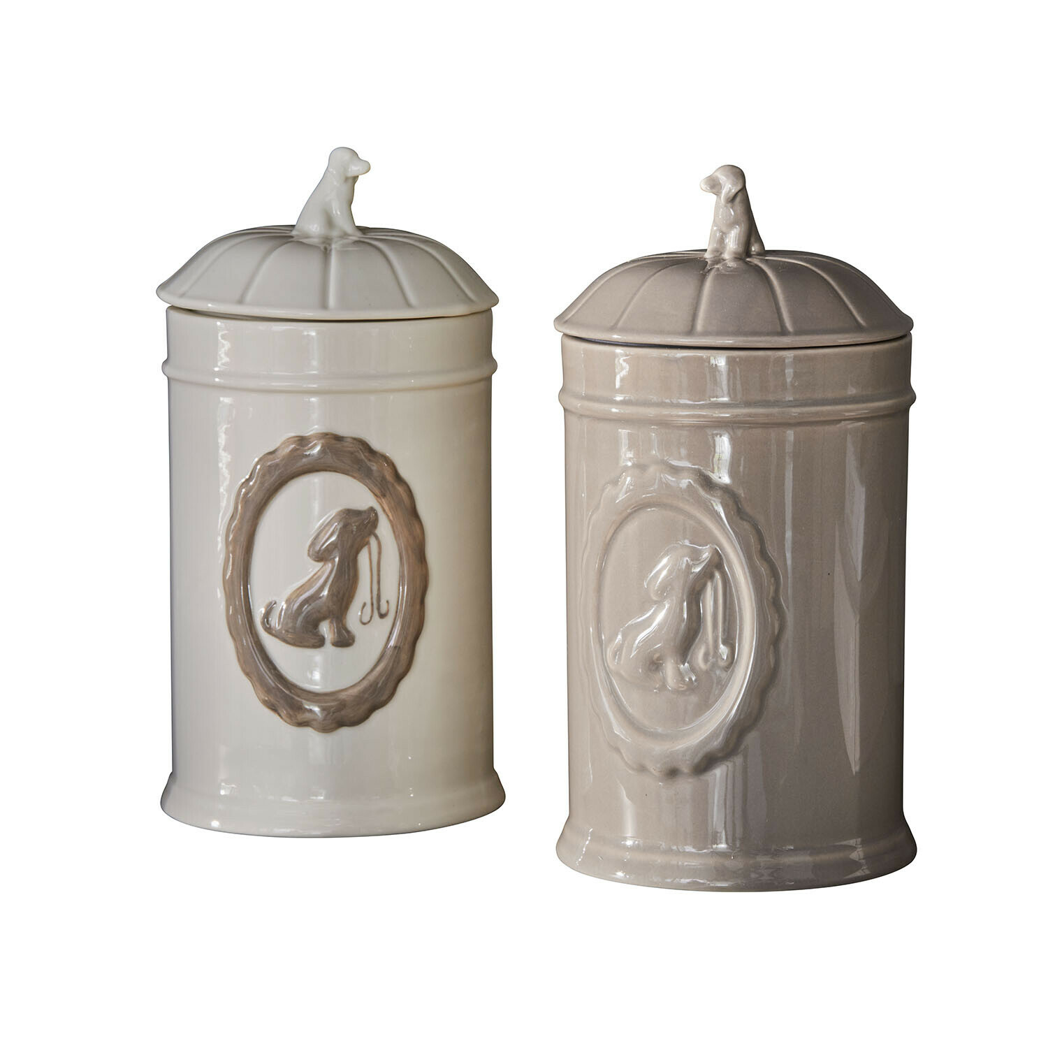 Coppia di contenitori di latta Ruunja Contenitori in ceramica crema e beige con motivo cane per snack per cani