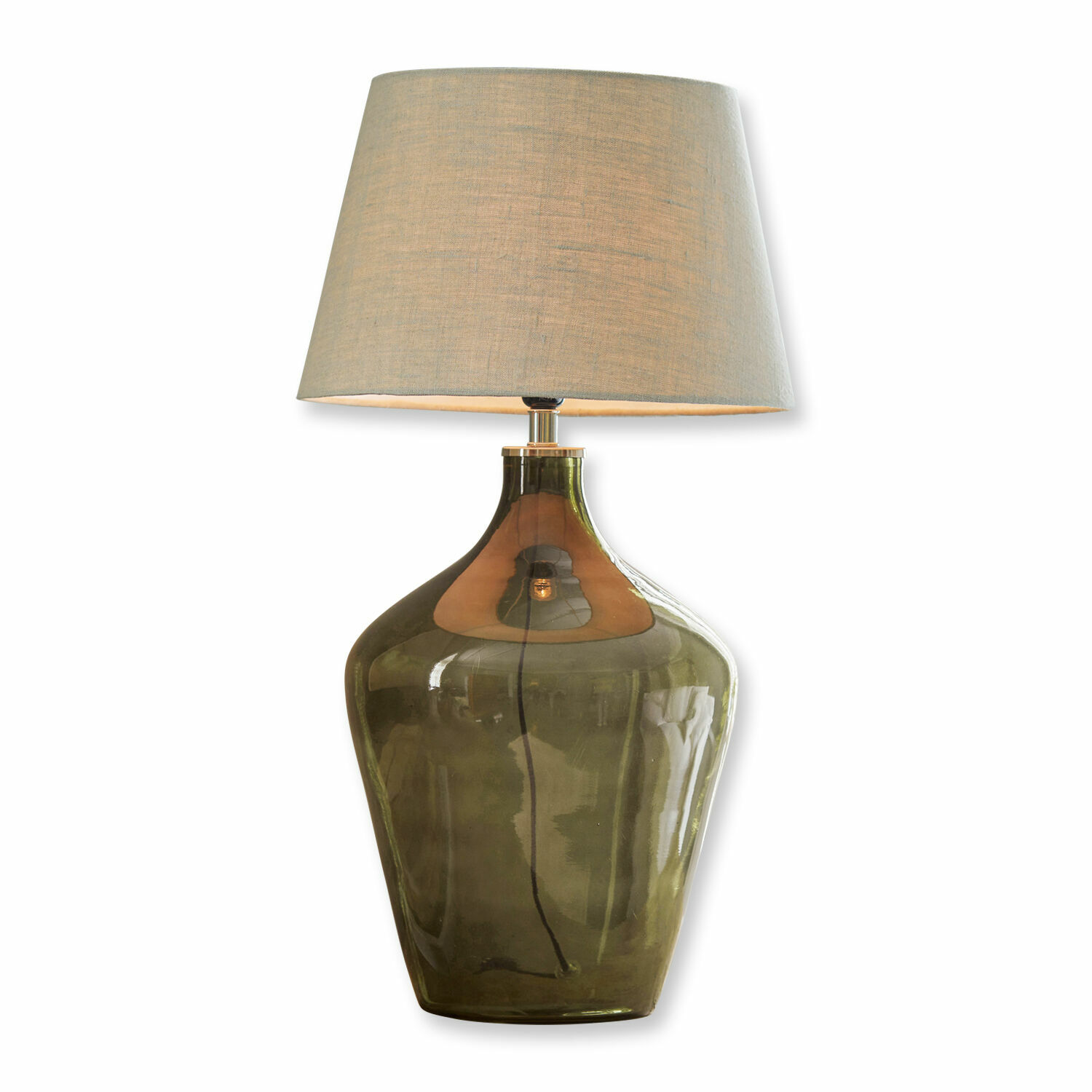 Lampada da tavolo Morazan Lampada da tavolo in vetro verde con paralume beige, illuminazione decorativa per soggiorno