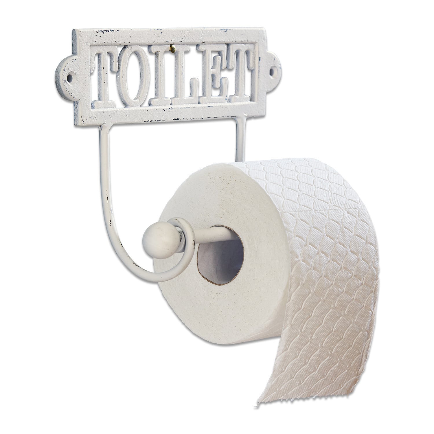 Portarotolo Miramas Porta rotolo di carta igienica in metallo bianco con scritta TOILET stile vintage per bagno