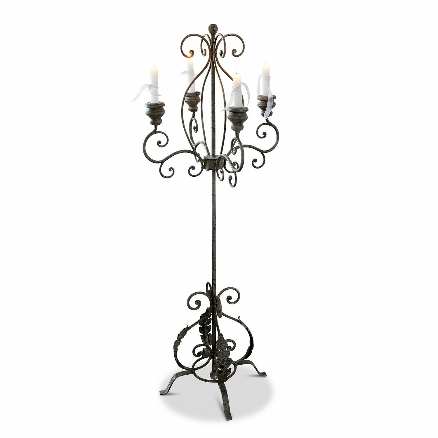 Candelabro da terra Mandaue Portacandele da terra in ferro battuto grigio con cinque posti per candele, elemento decorativo per interni