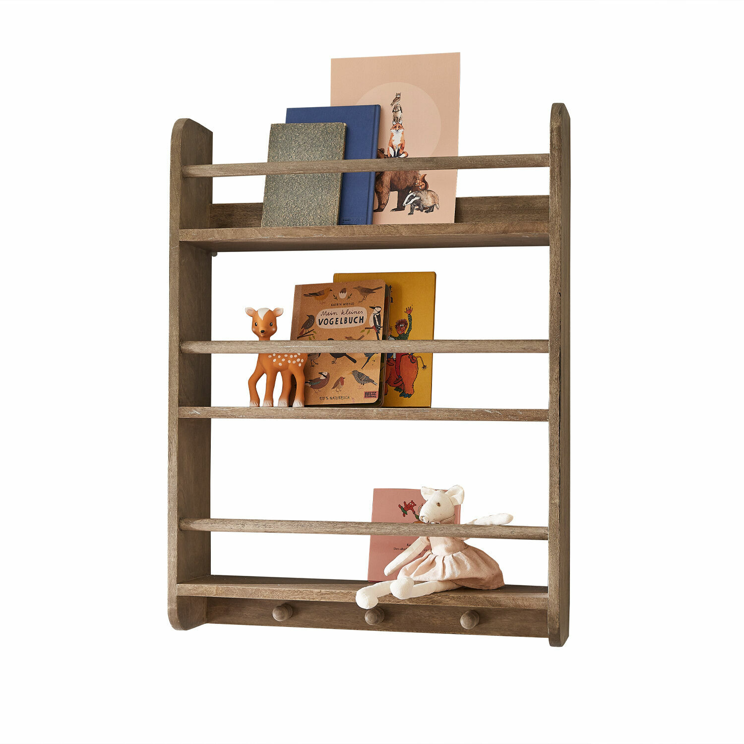 Scaffale da parete Quenby Mensola da parete in legno naturale con libri e giocattoli, spazio di archiviazione pratico per bambini