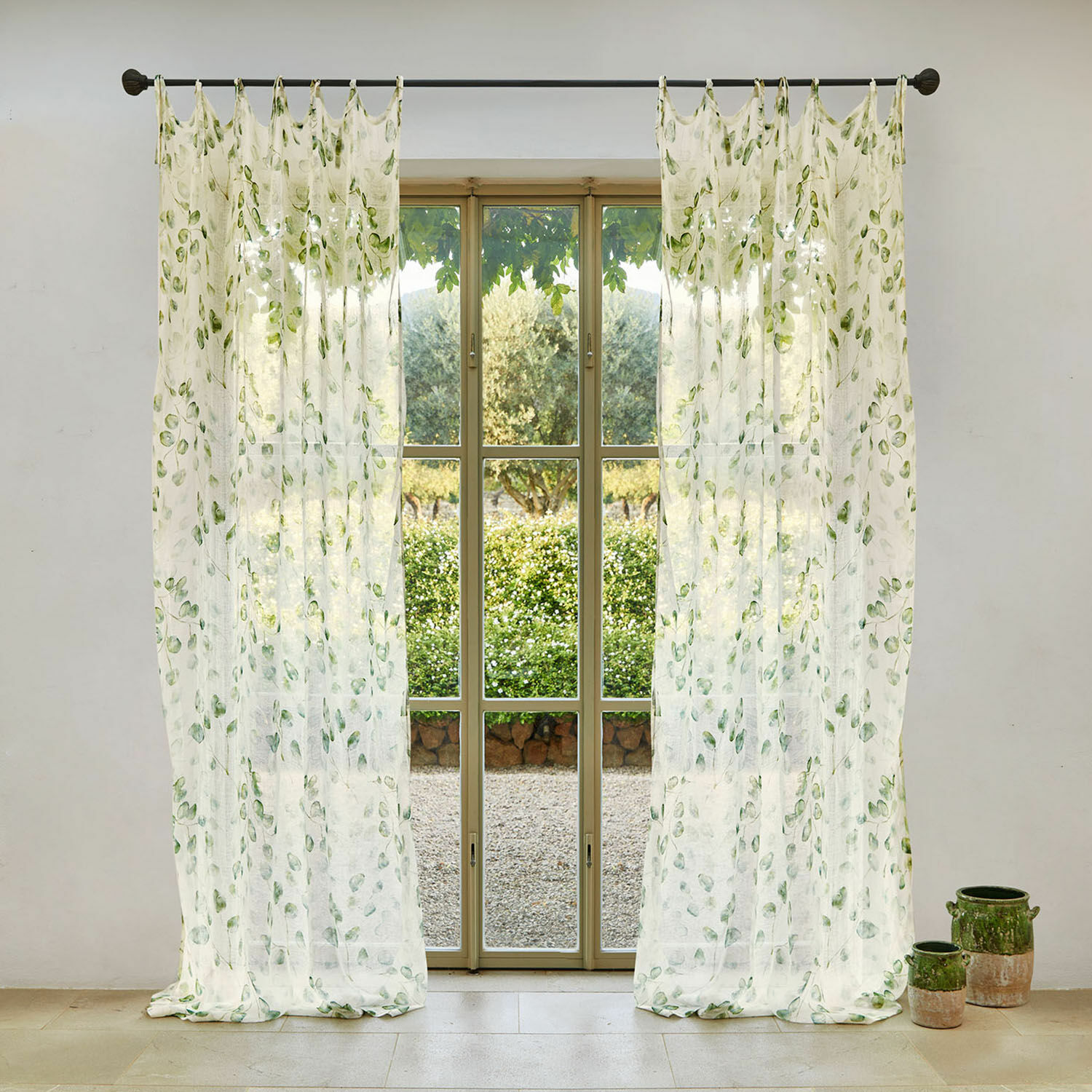 Tenda Ashryver Tende trasparenti con motivo di foglie verdi su sfondo bianco, decorazione per finestre