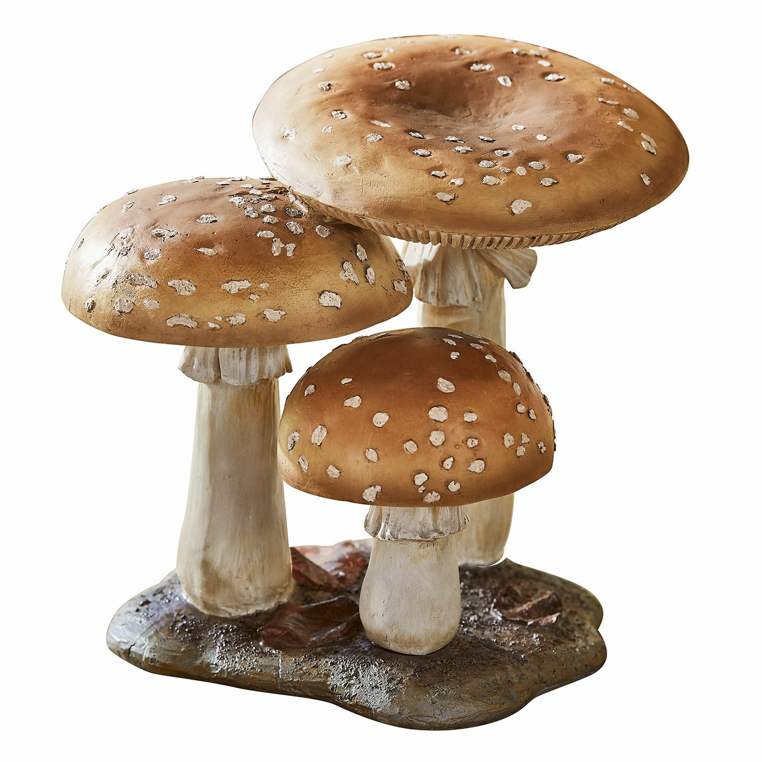 Funghi decorativi Harvelle Decorazione con tre funghi marroni con macchie bianche su base che imita il terreno, ornamento per la casa